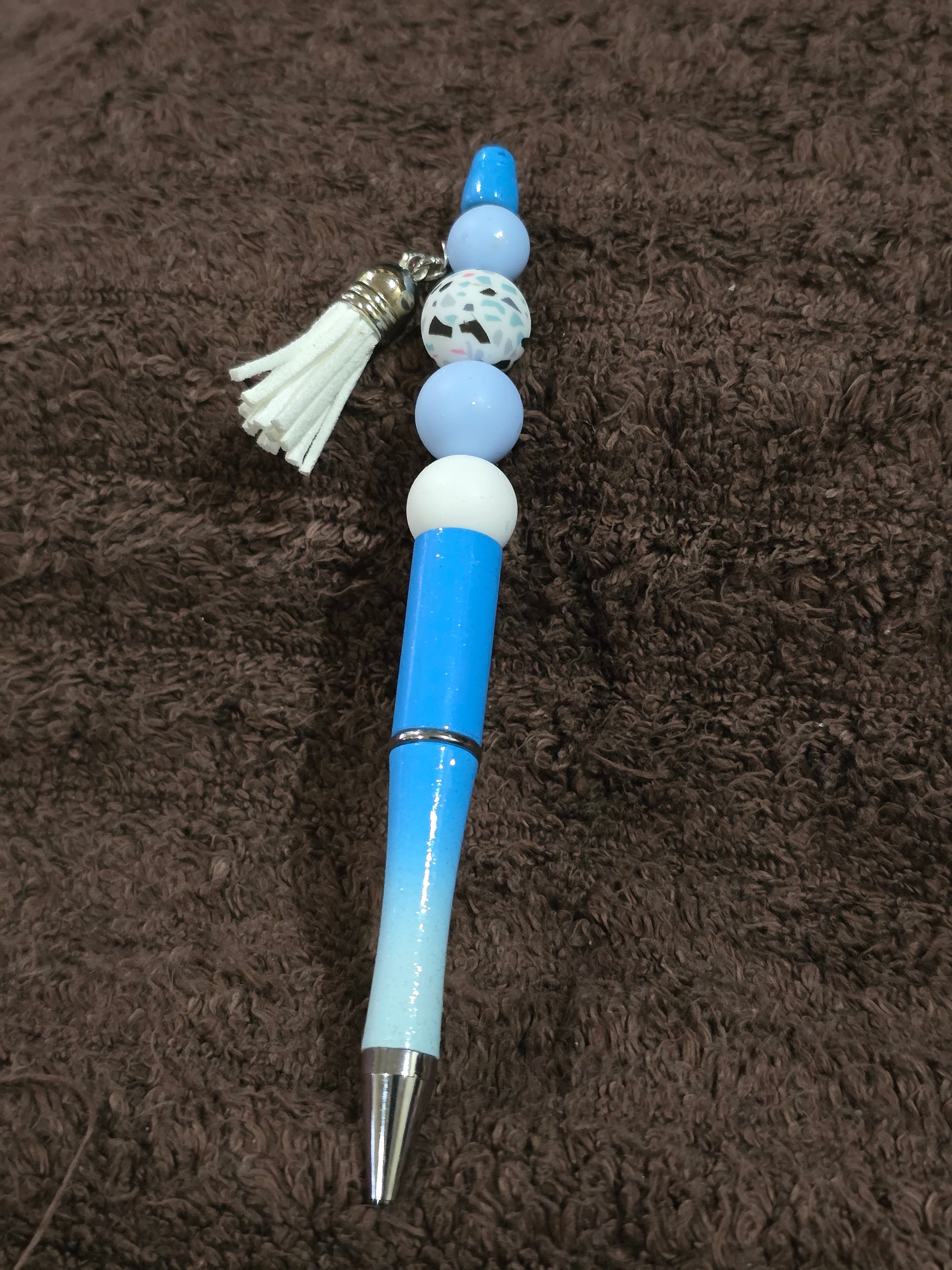 #02 Beaded "Light Blue & White Tasseled" Ink Pen