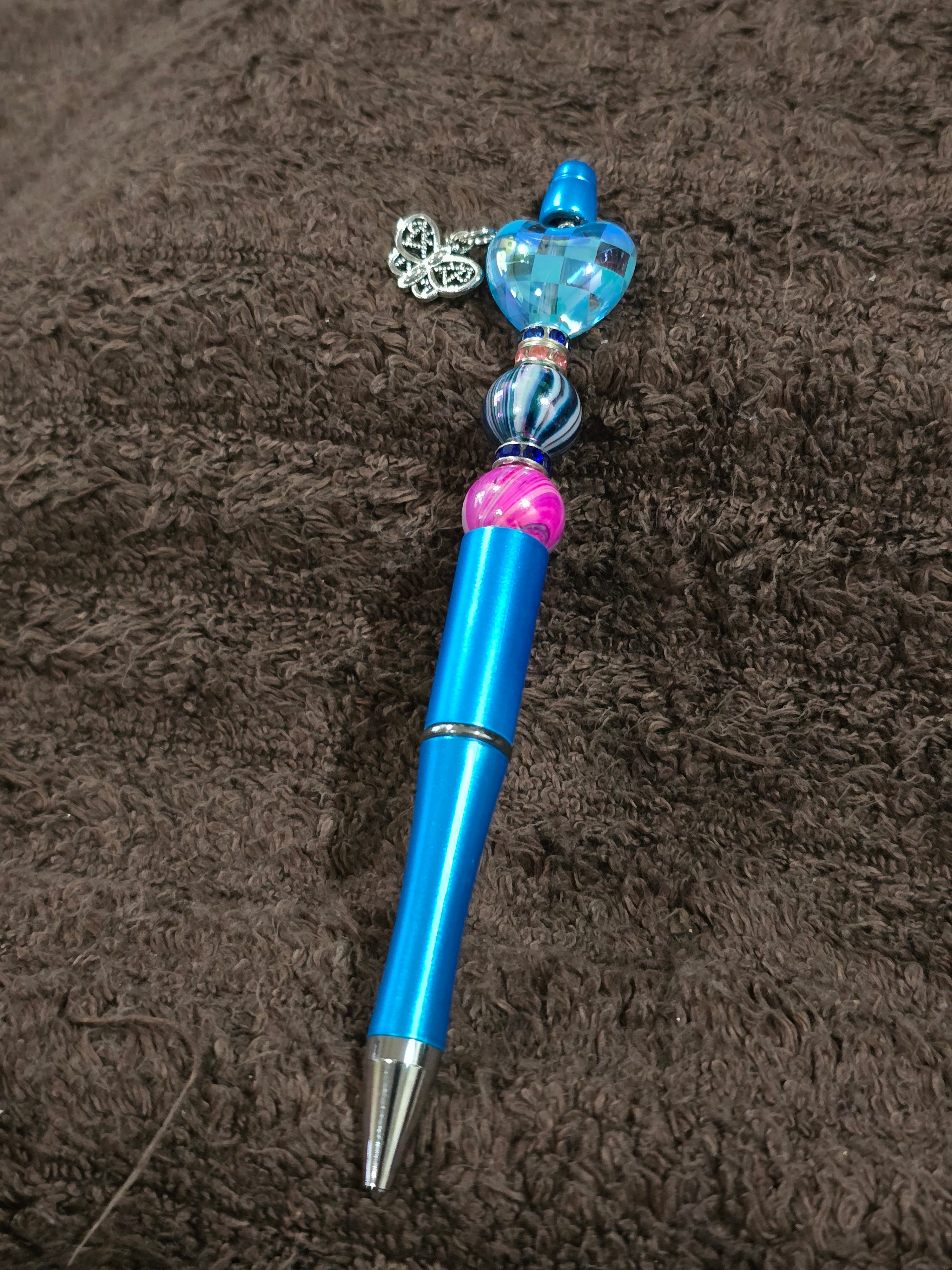 #03 Beaded "Blue & Hot Pink Butterfly" Ink Pen