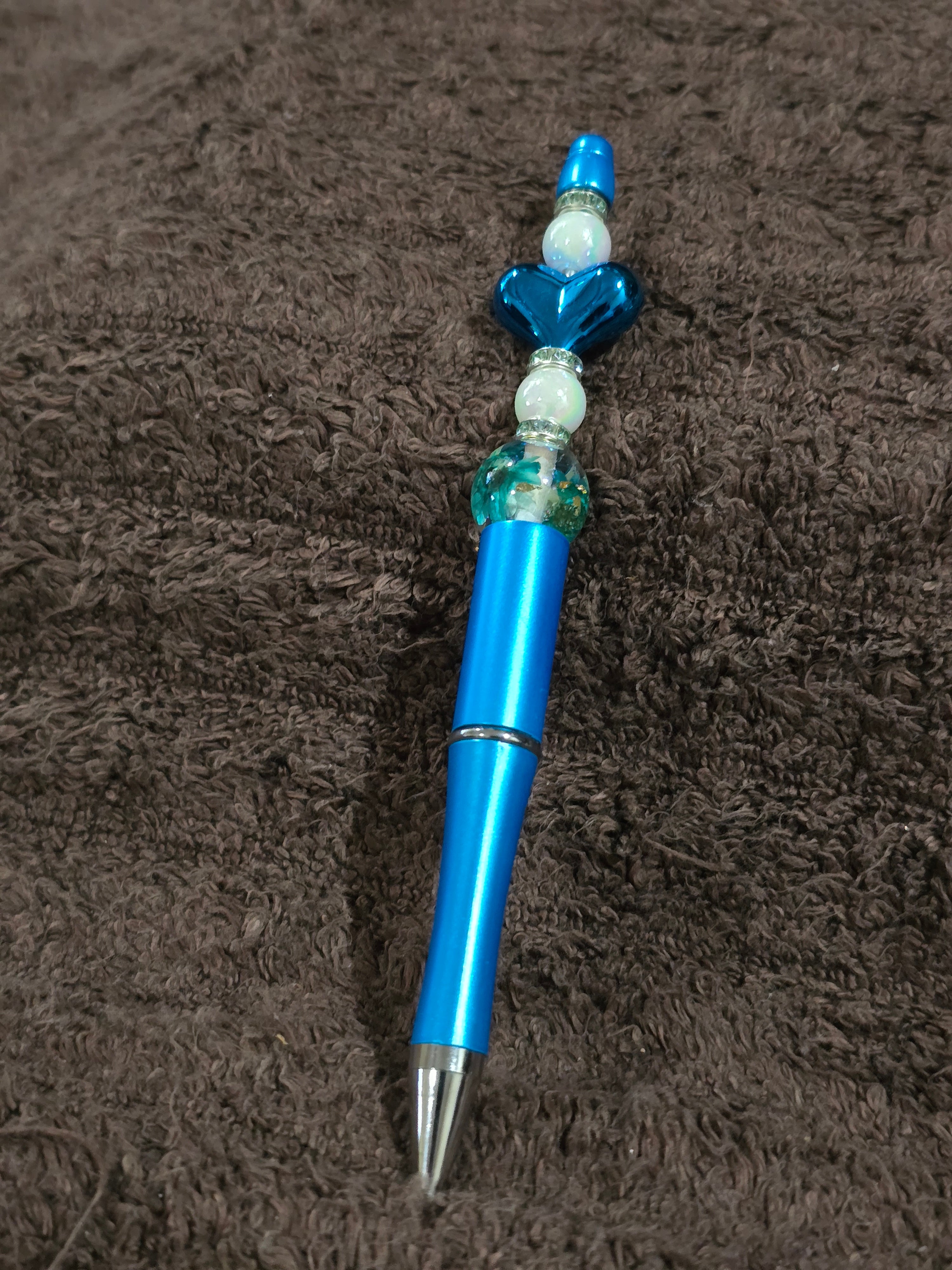 #05 Beaded "Metallic Blue with Heart Accent" Ink Pen