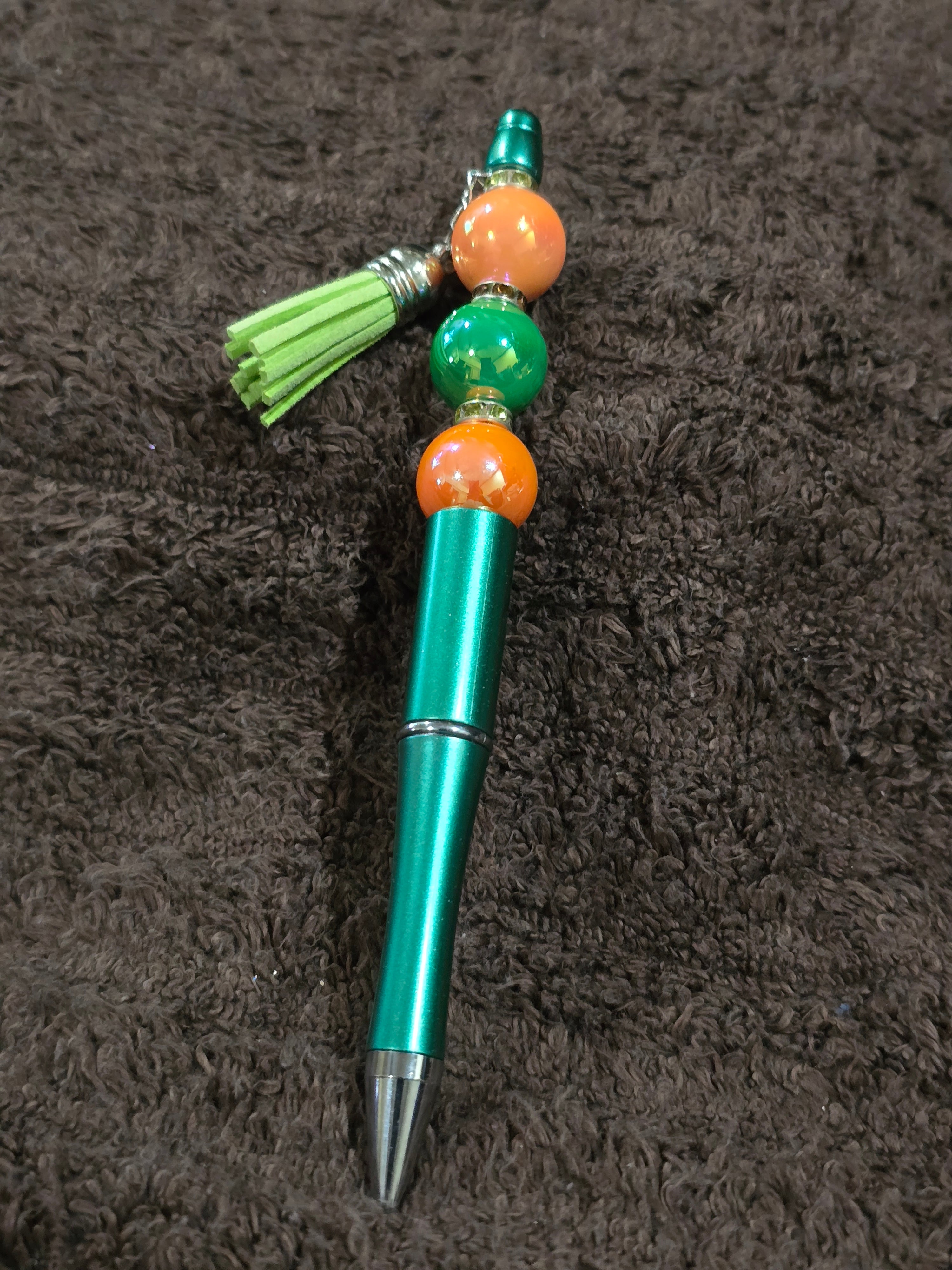 #14 Beaded "Green & Orange w/Tassel" Ink Pen