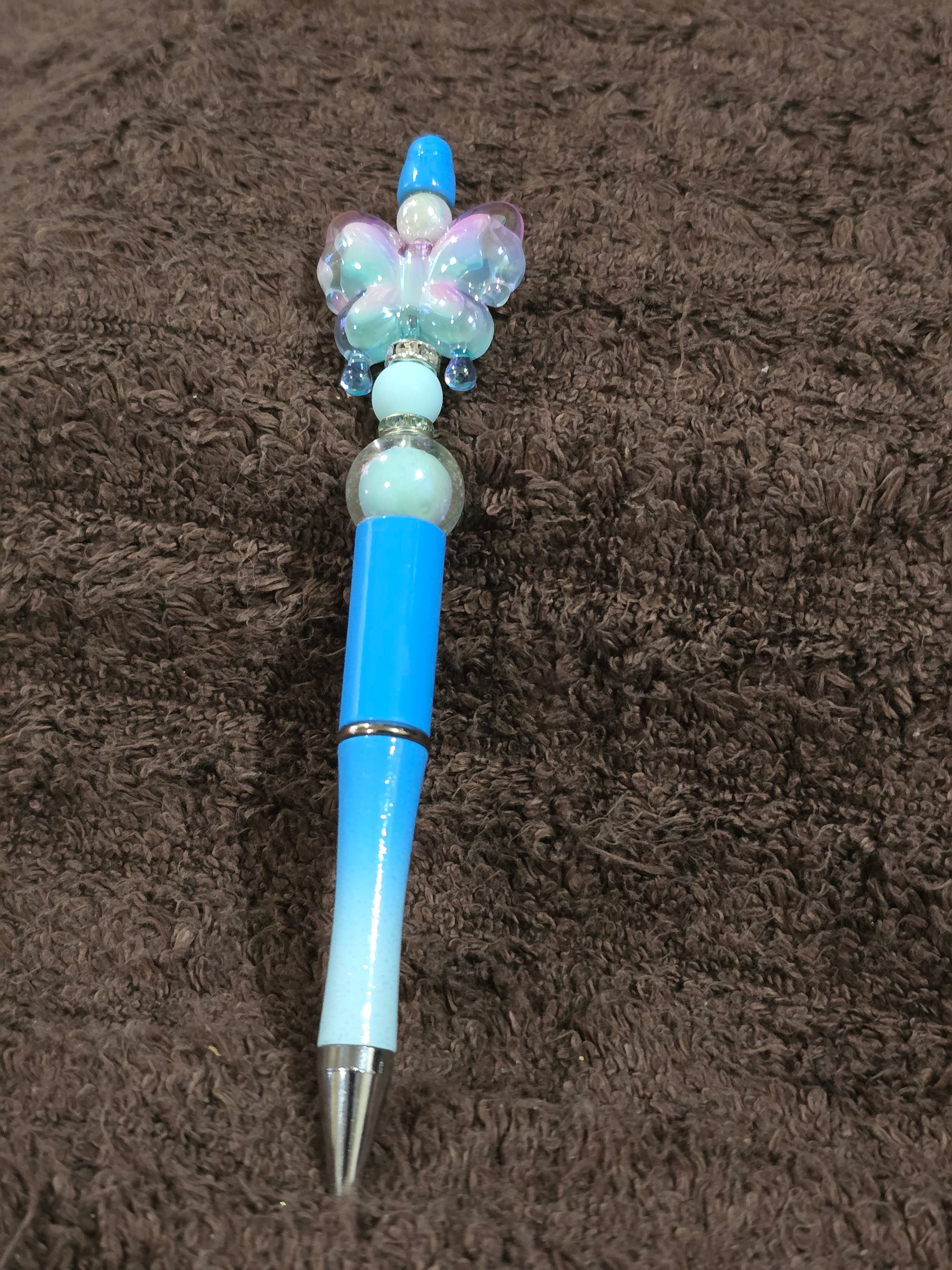#06 Beaded "Light Blue & Soft Pink Butterfly" Ink Pen