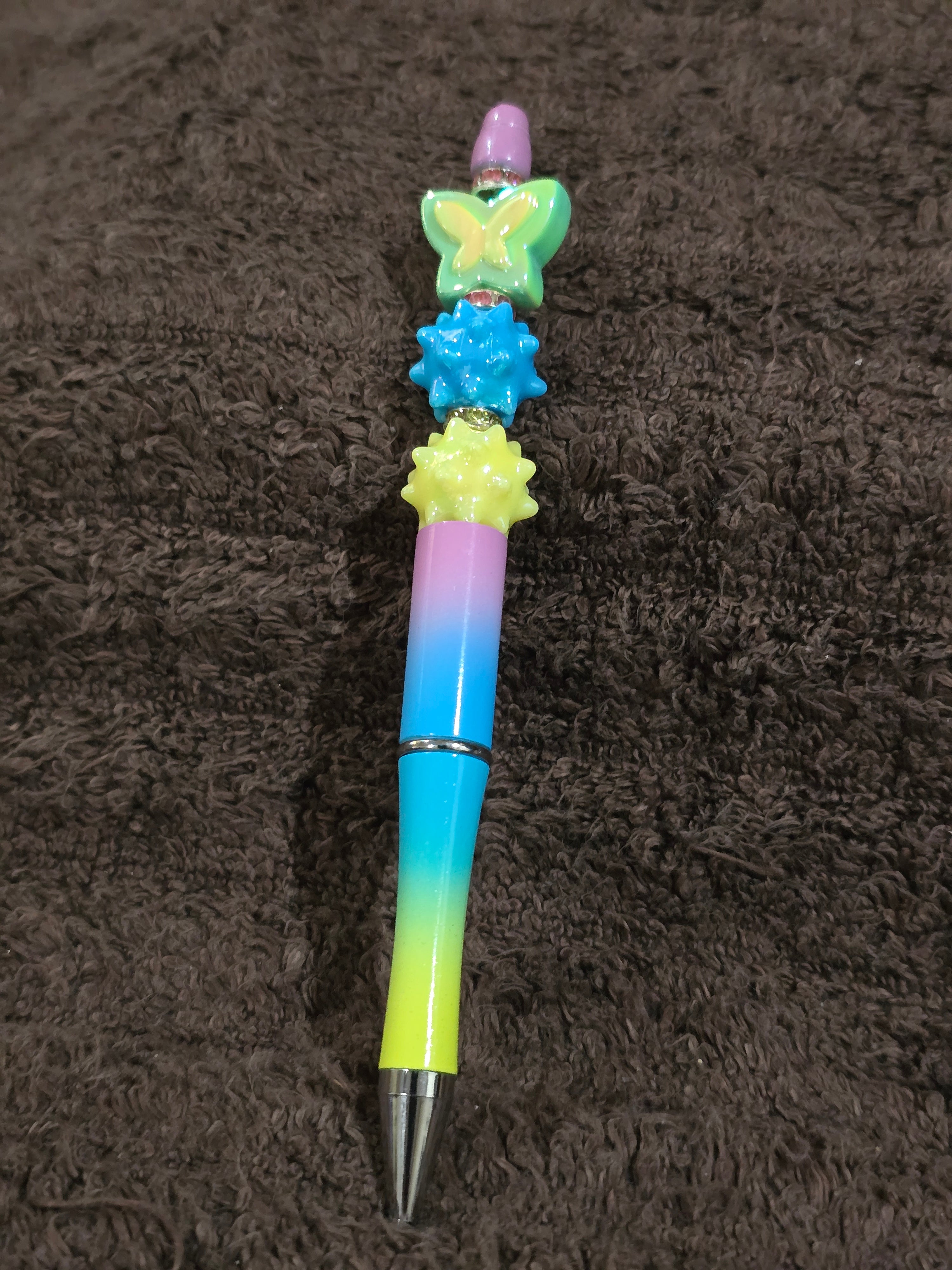 #07 Beaded "Green & Yellow Butterfly" Ink Pen