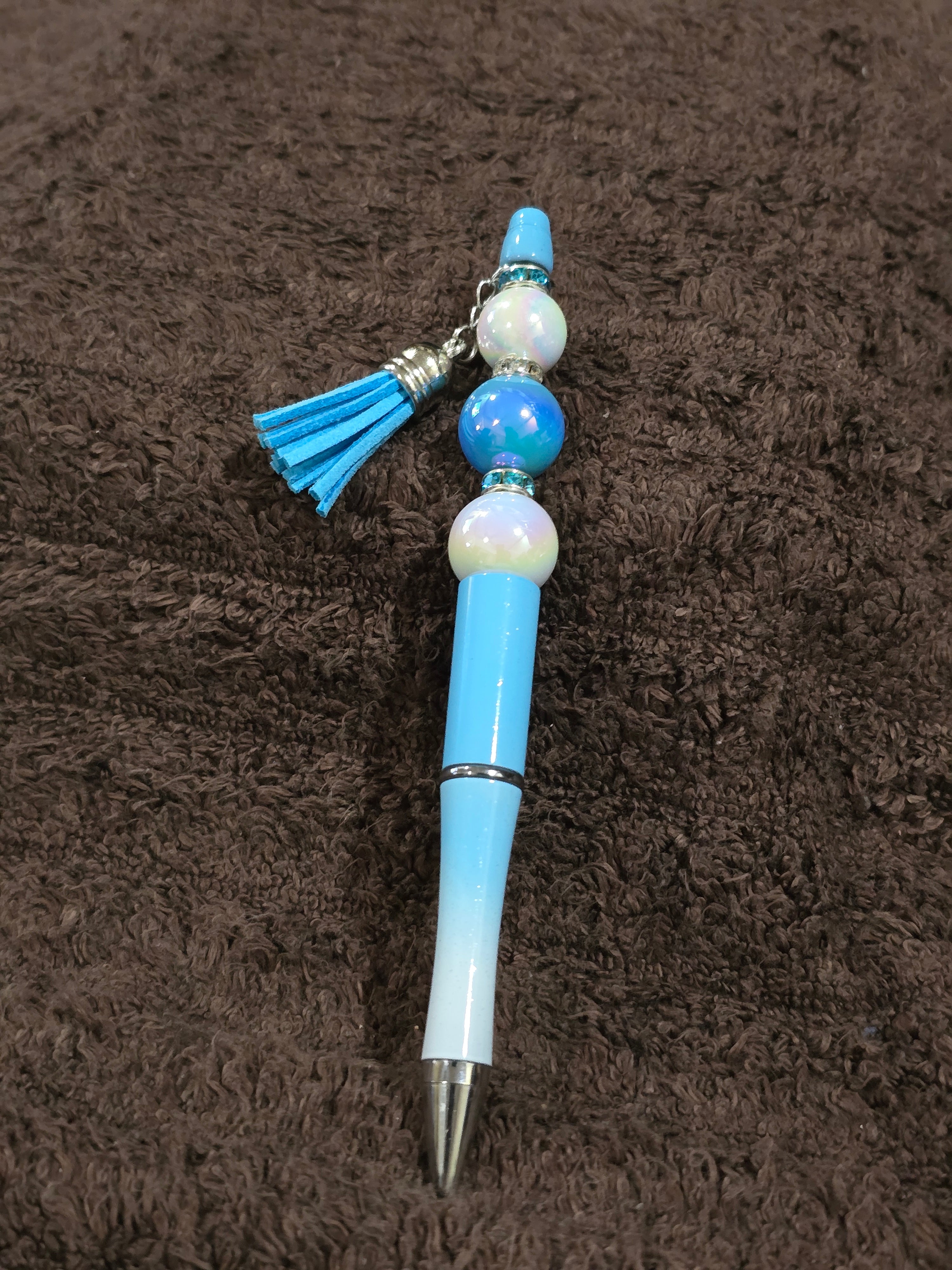 #09 Beaded "Light Blue & White w/Tassel" Ink Pen