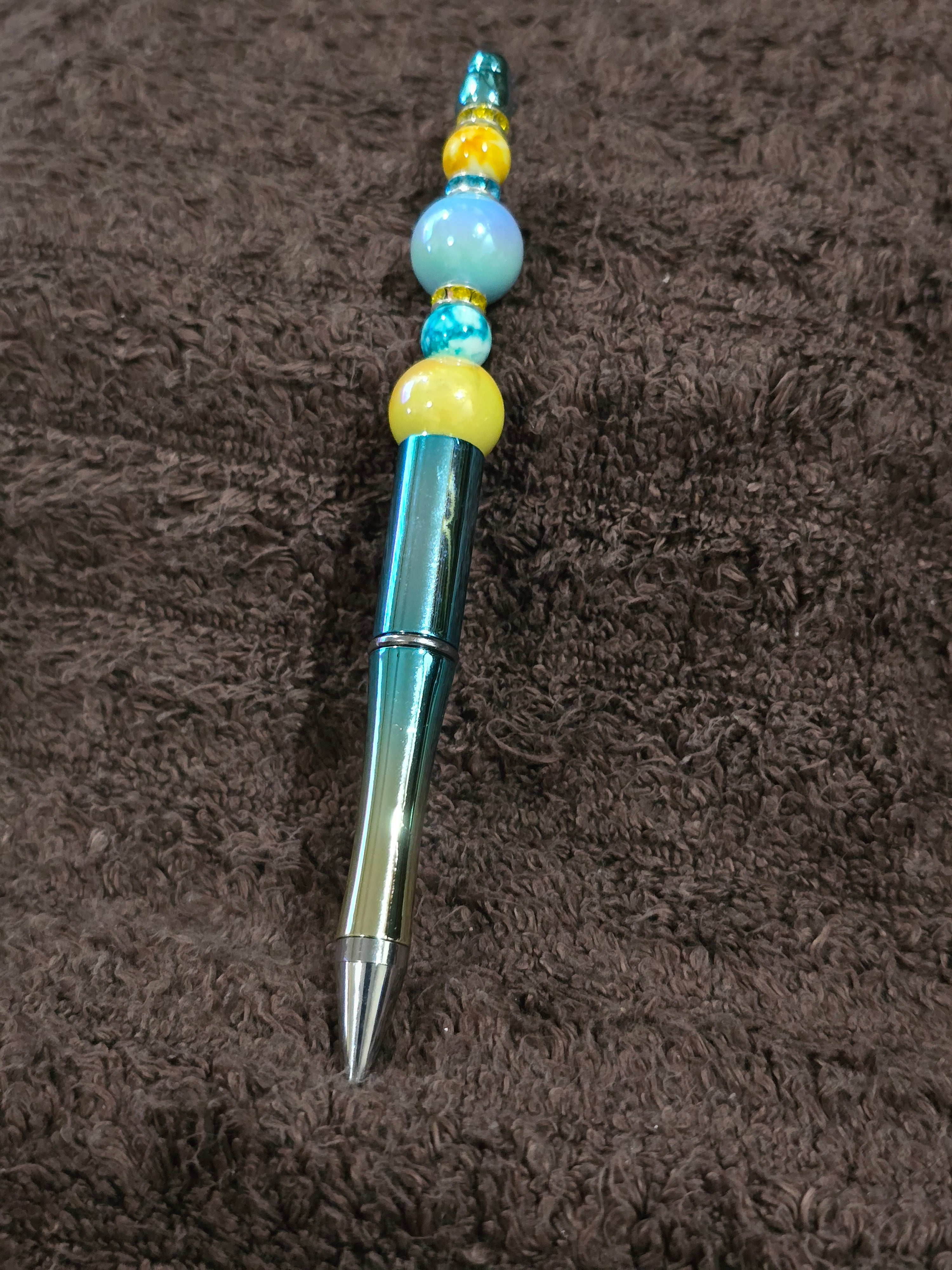 #12 Beaded "Ocean Breeze" Metallic Blue & Yellow Ink Pen