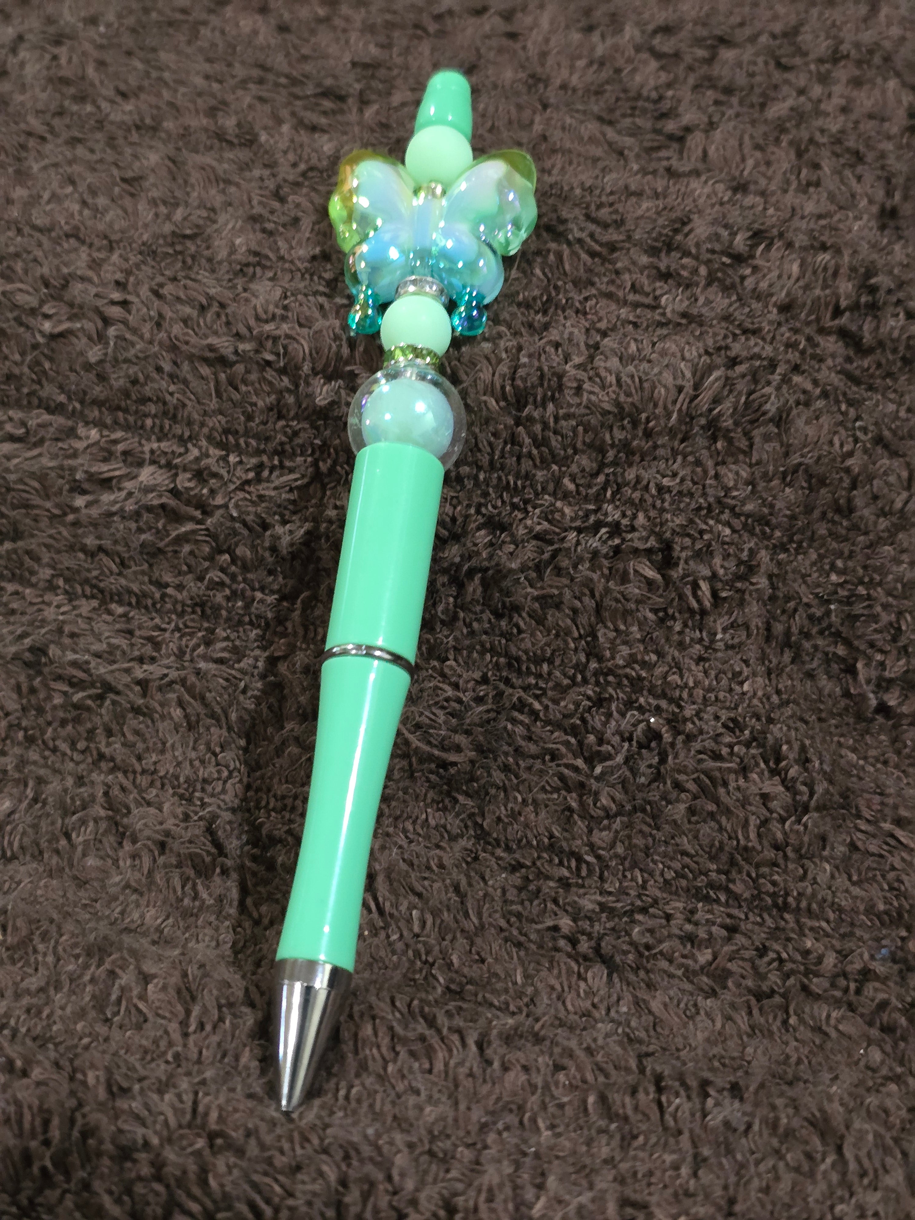 #15 Beaded "Mint Green Butterfly" Ink Pen