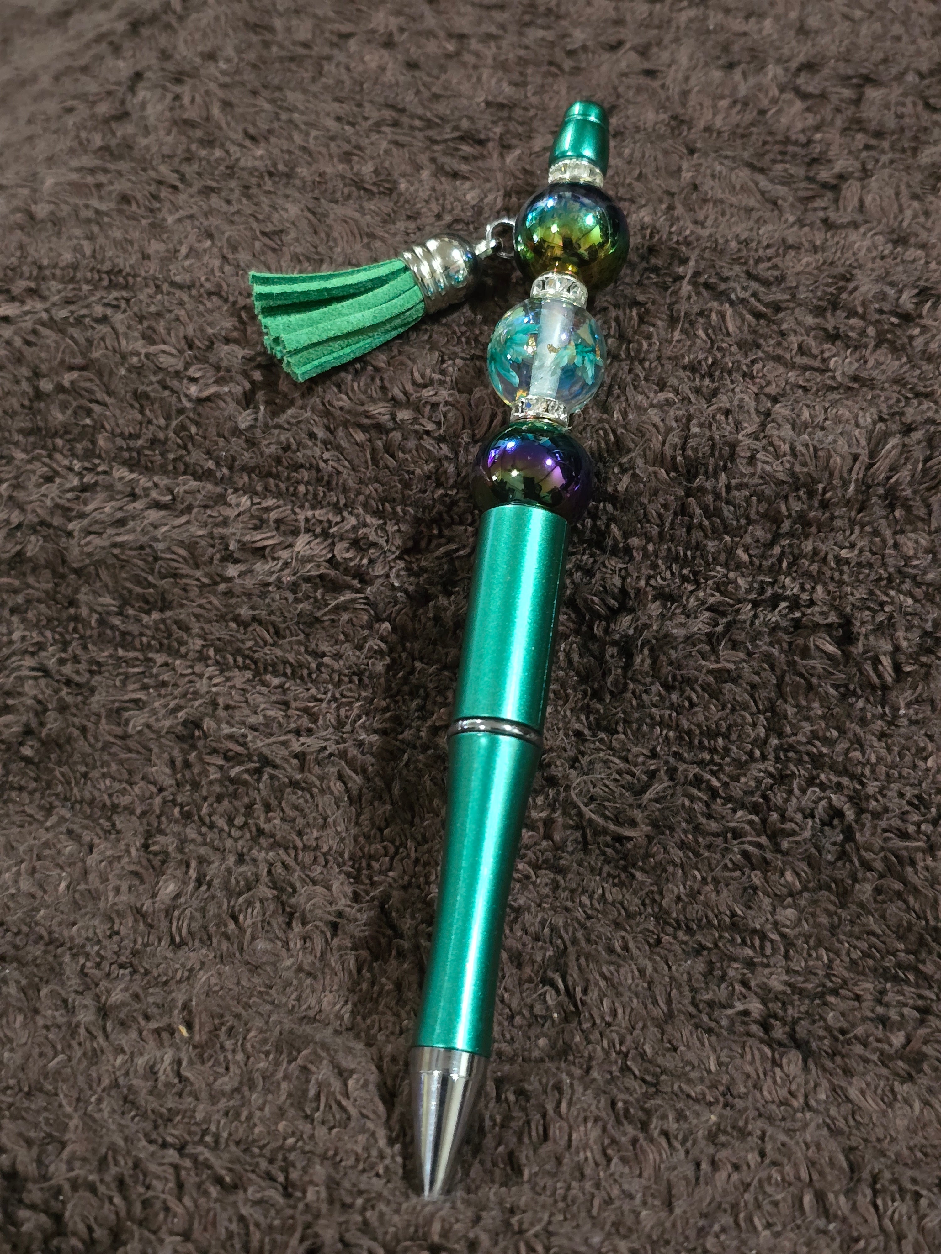 #16 Beaded "Emerald & Purple Glam" Ink Pen