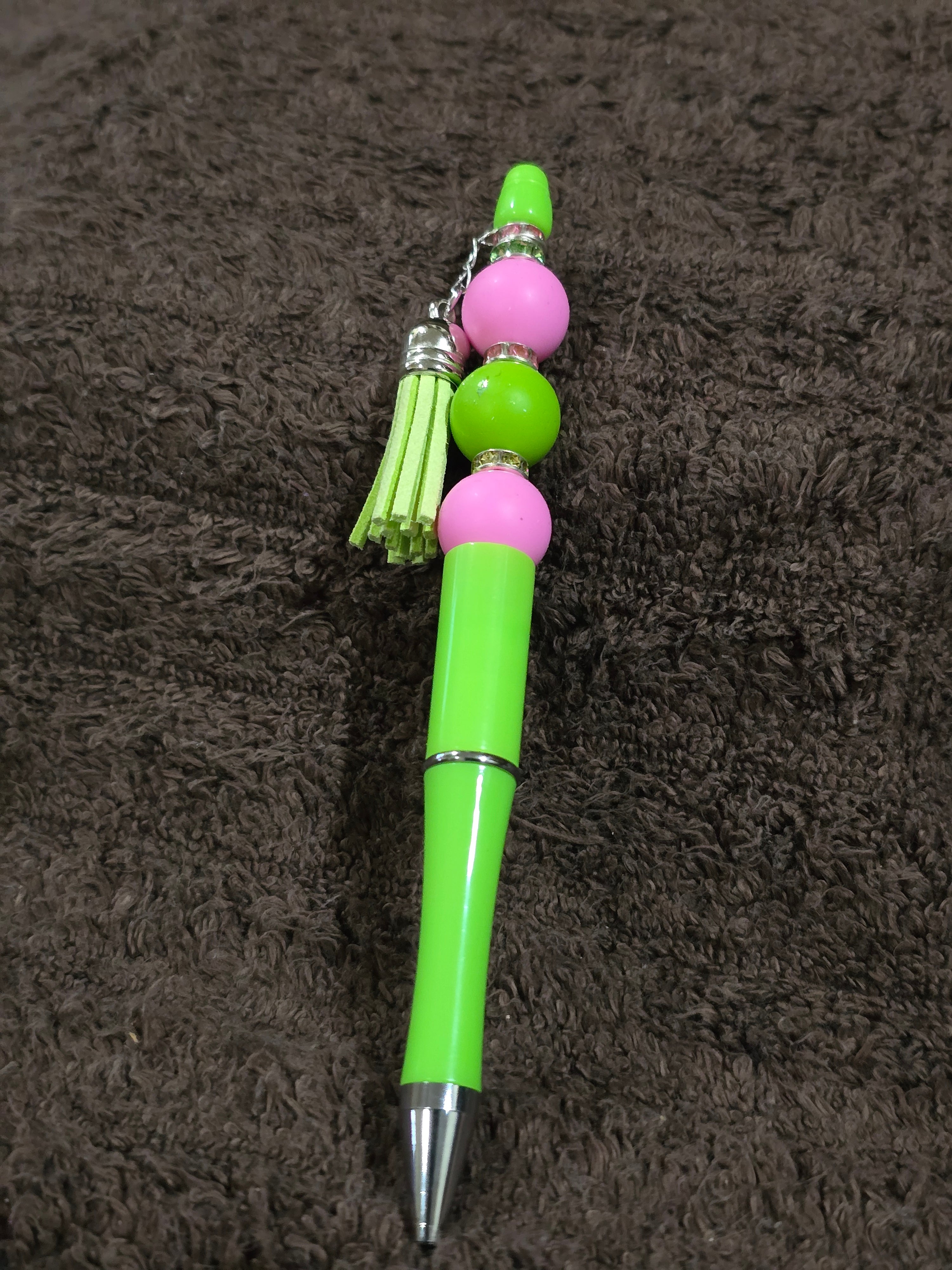 #17 Beaded "Pink & Green w/Tasseled" Ink Pen