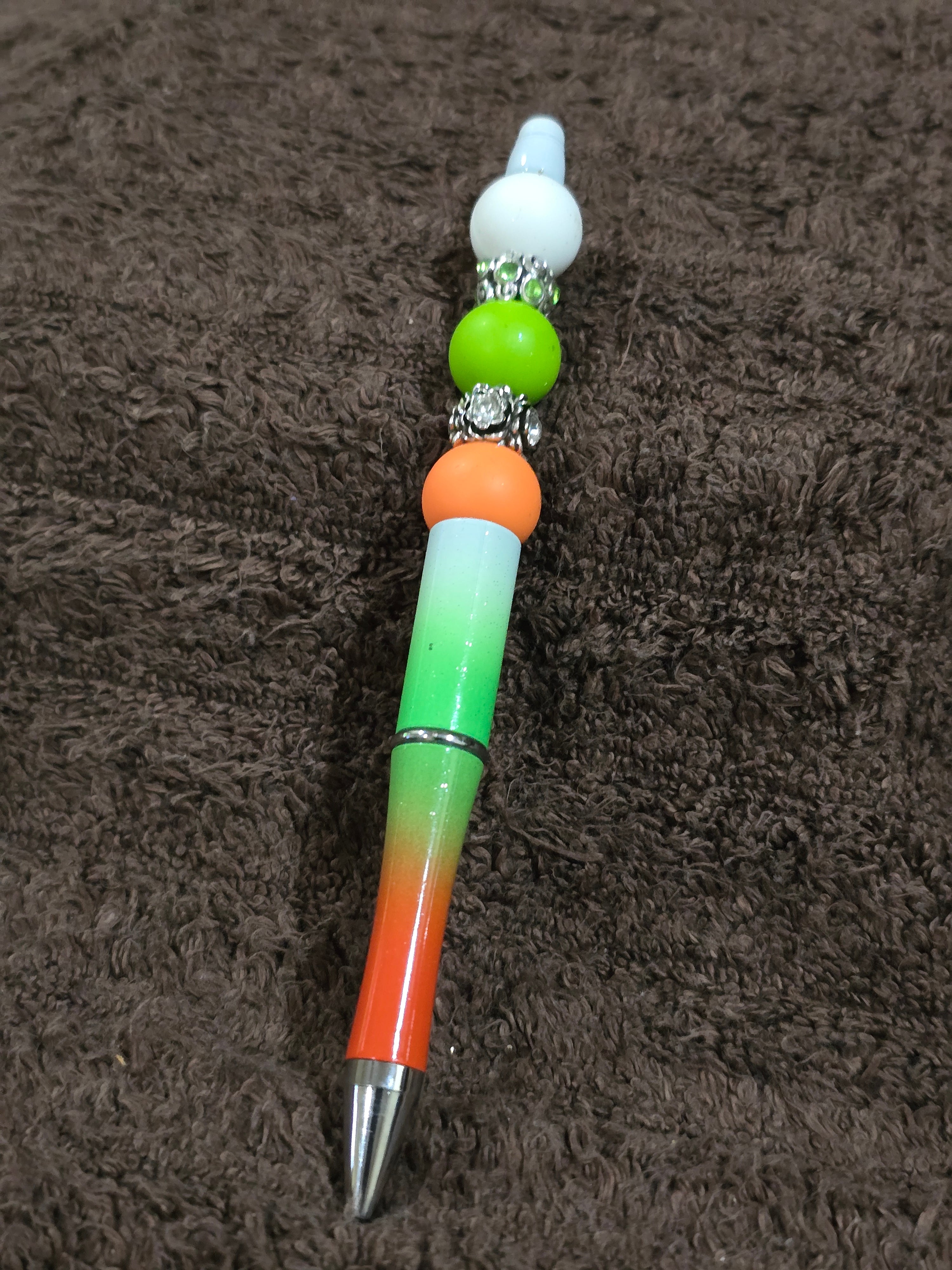 #19 Beaded "Green, White & Orange" Ink Pen