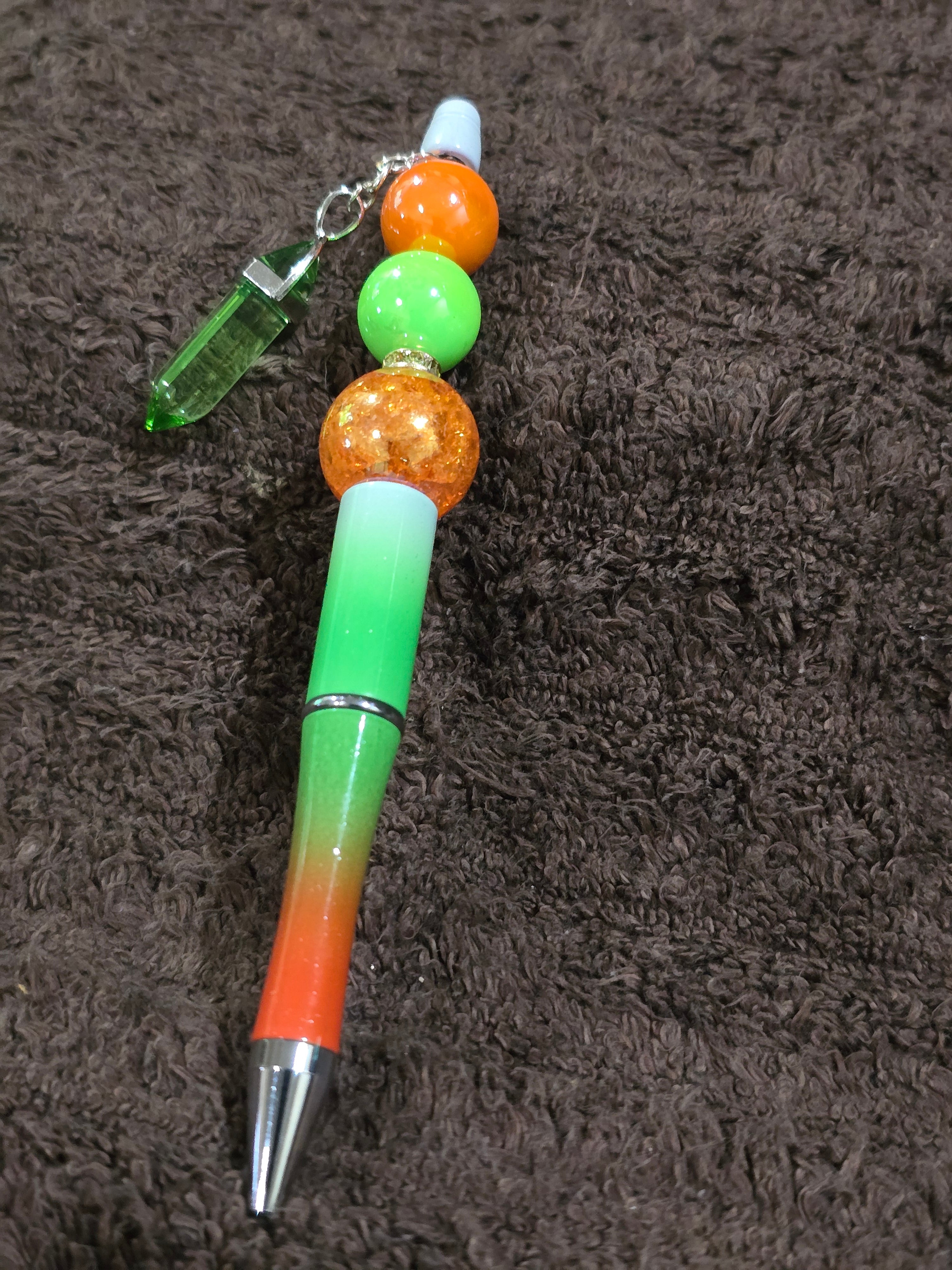 #18 Beaded "Green & Orange w/Jewel" Ink Pen