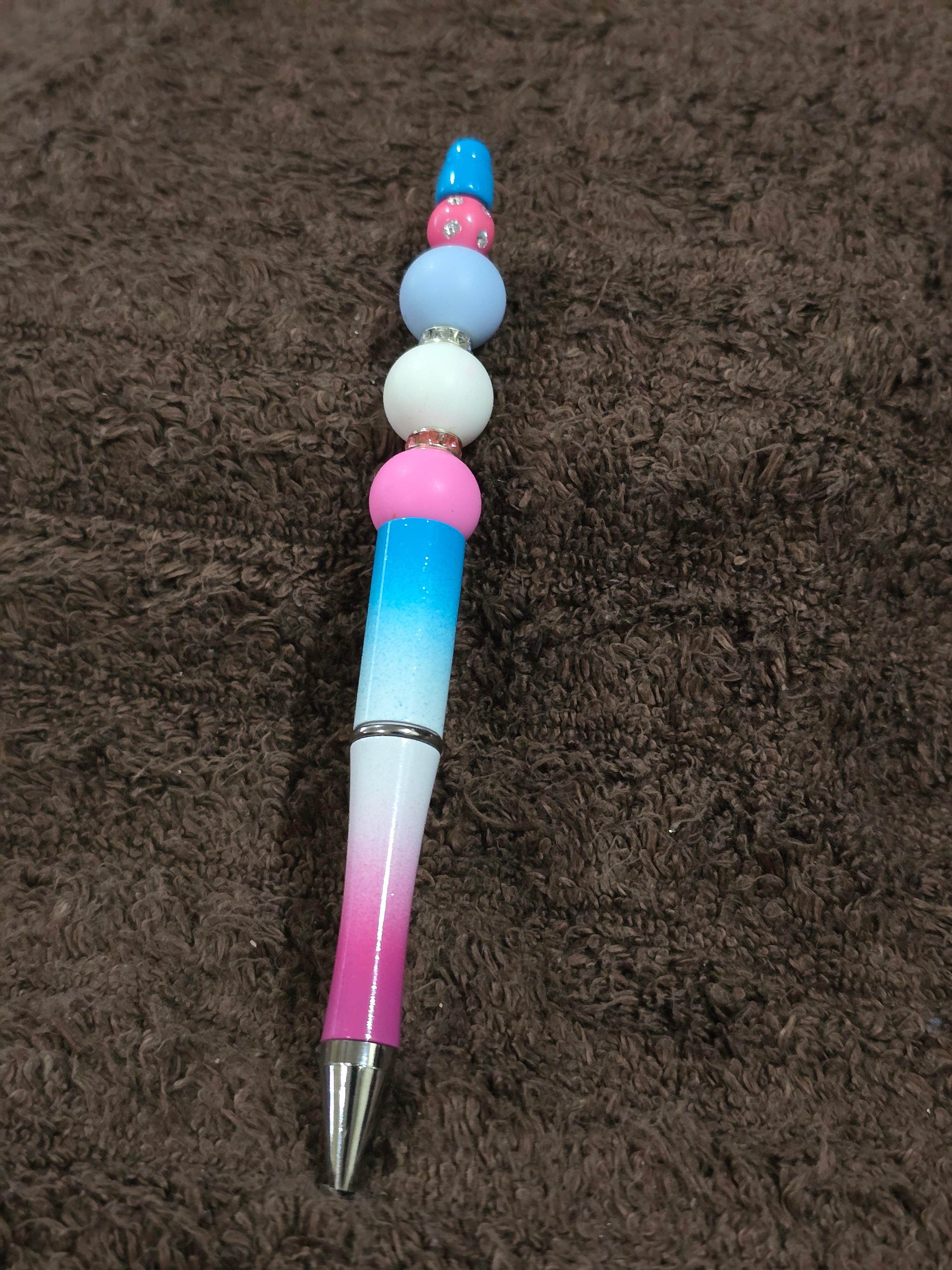 #11 Beaded "Blue, Pink & White" Ink Pen
