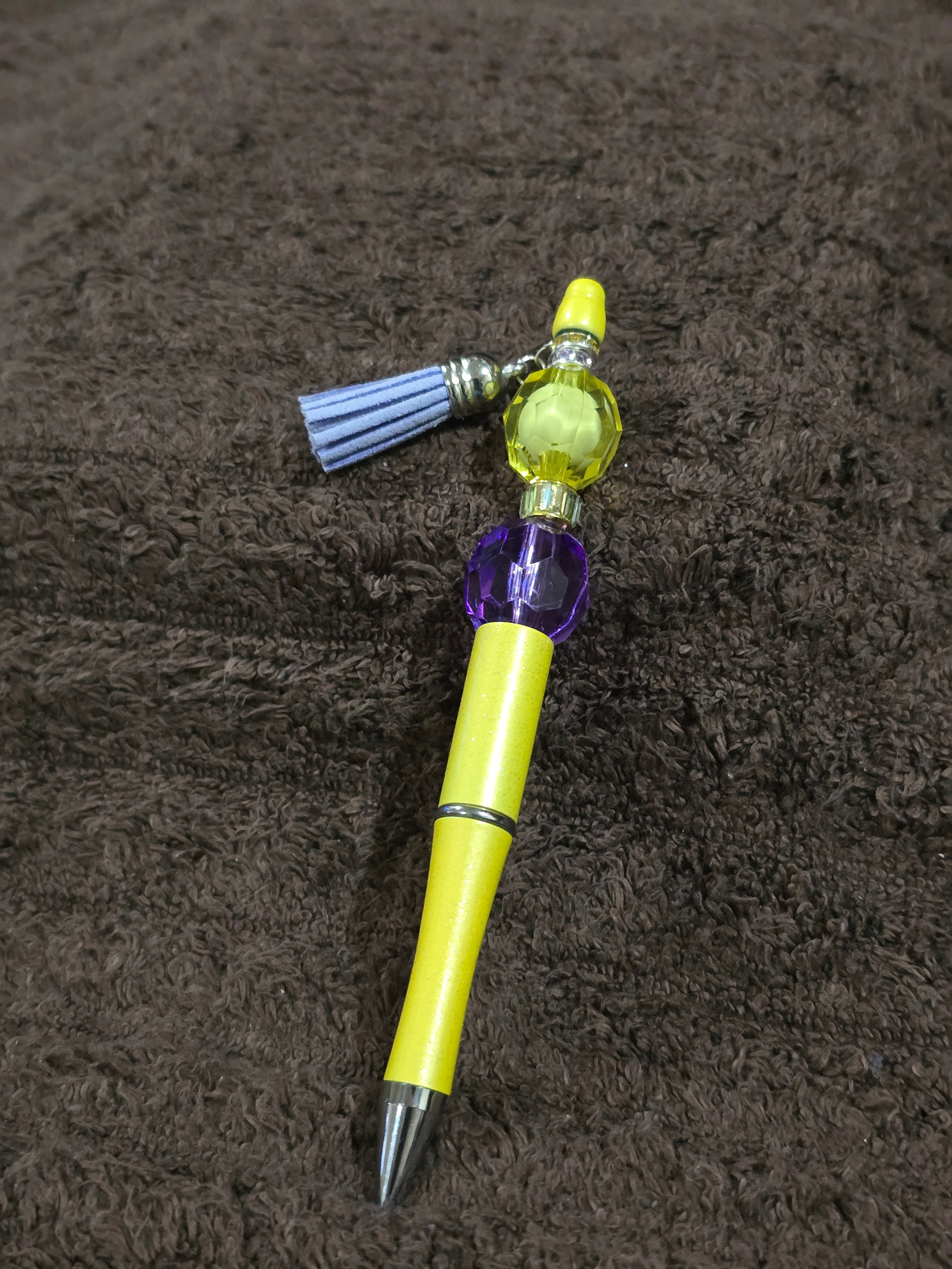 #23 Beaded "Yellow & Purple w/Tassel" Ink Pen