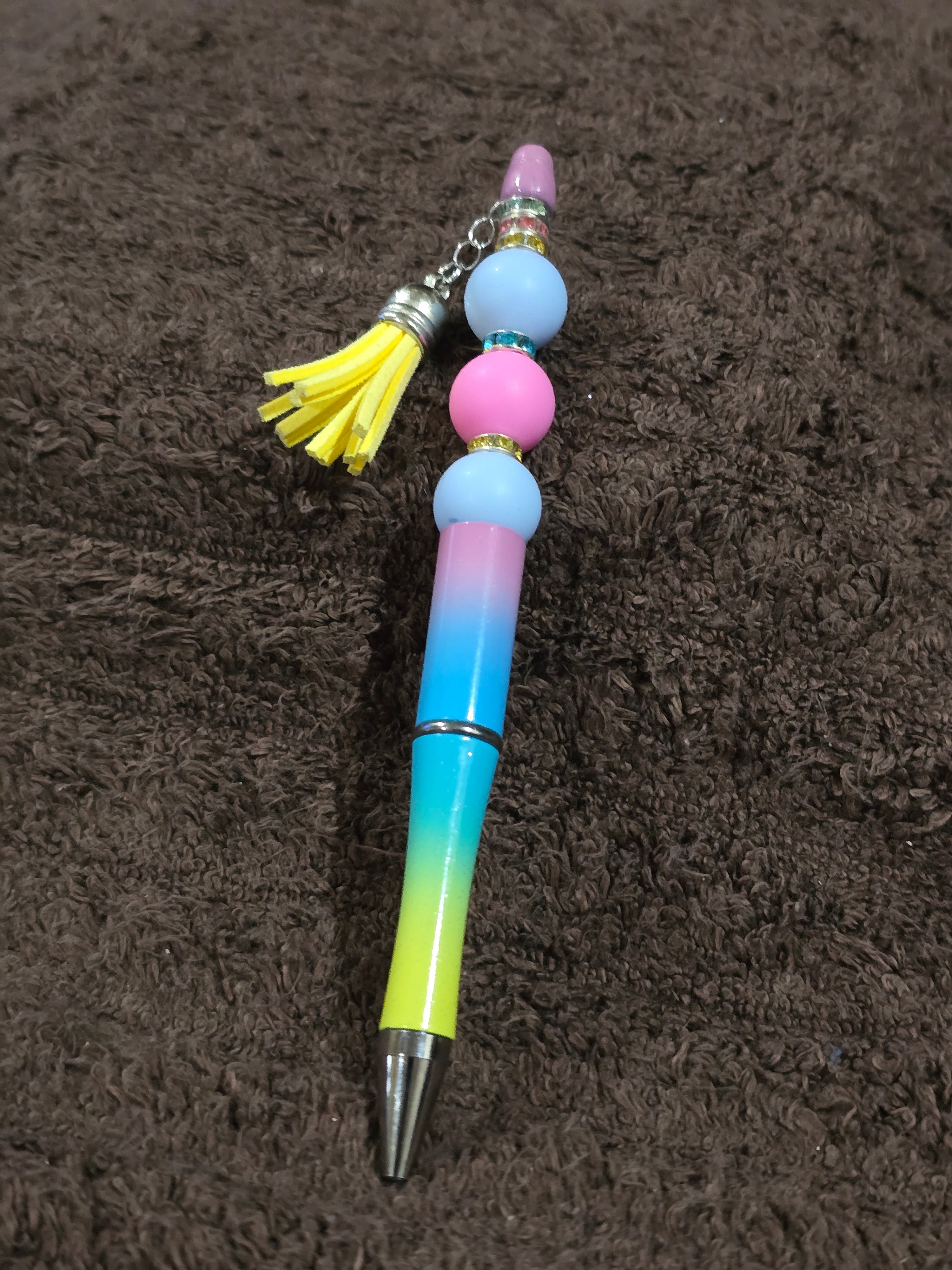 #24 Beaded "Yellow, Pink & Blue w/Tassel" Ink Pen
