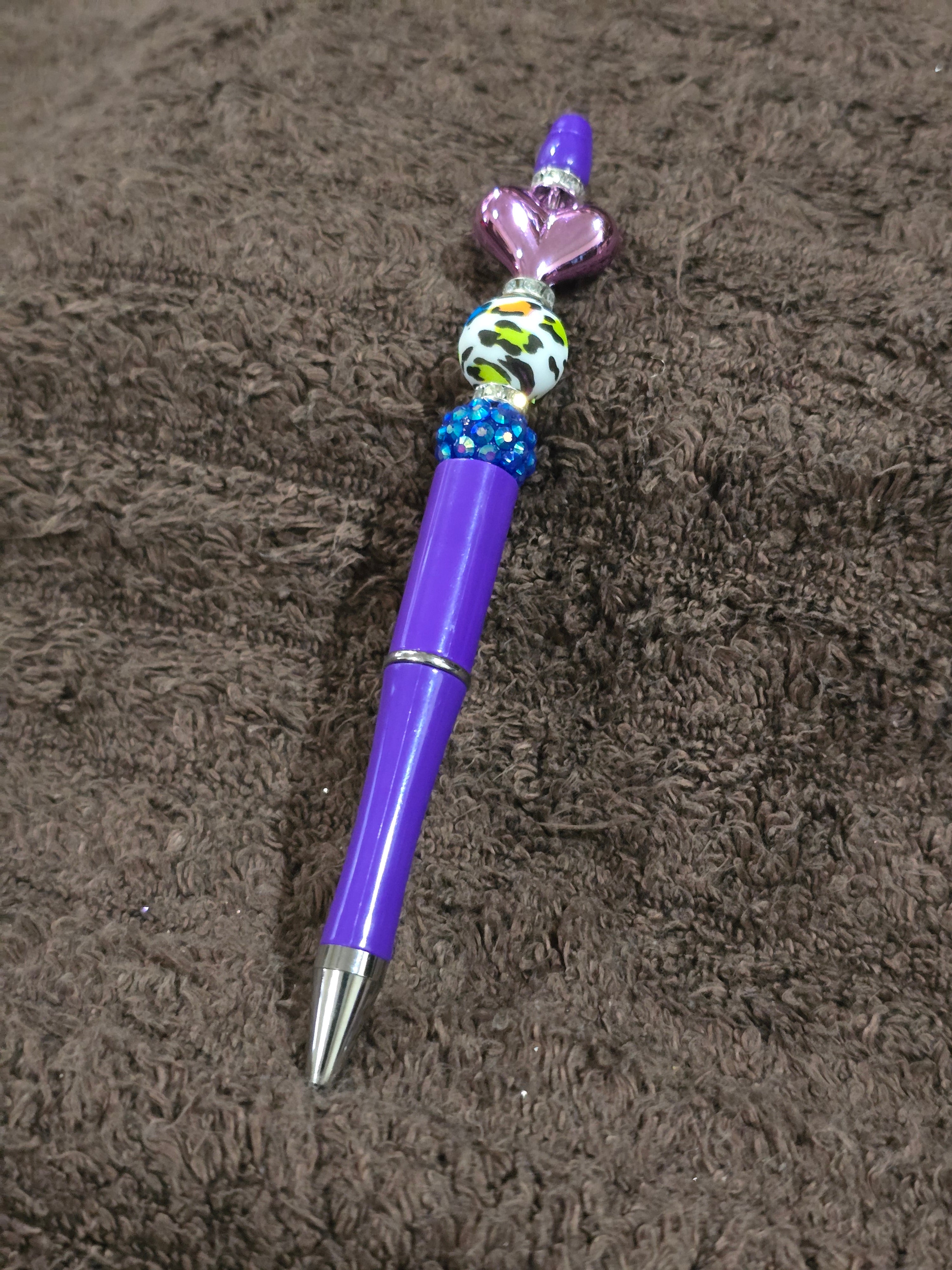 #26 Beaded "Purple & Blue w/Heart" Ink Pen