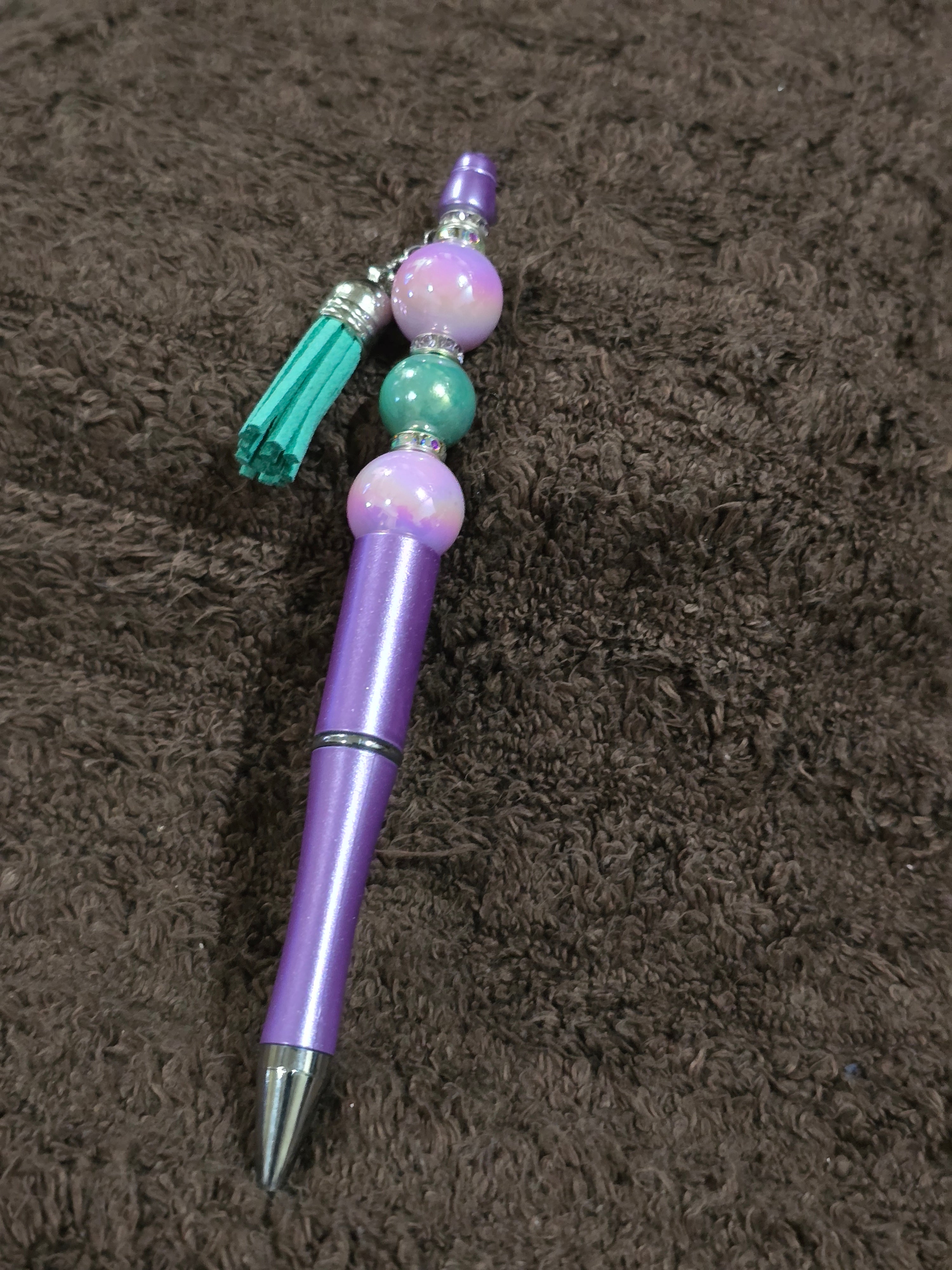 #27 Beaded "Purple, Teal & Lilac w/Tassel" Ink Pen
