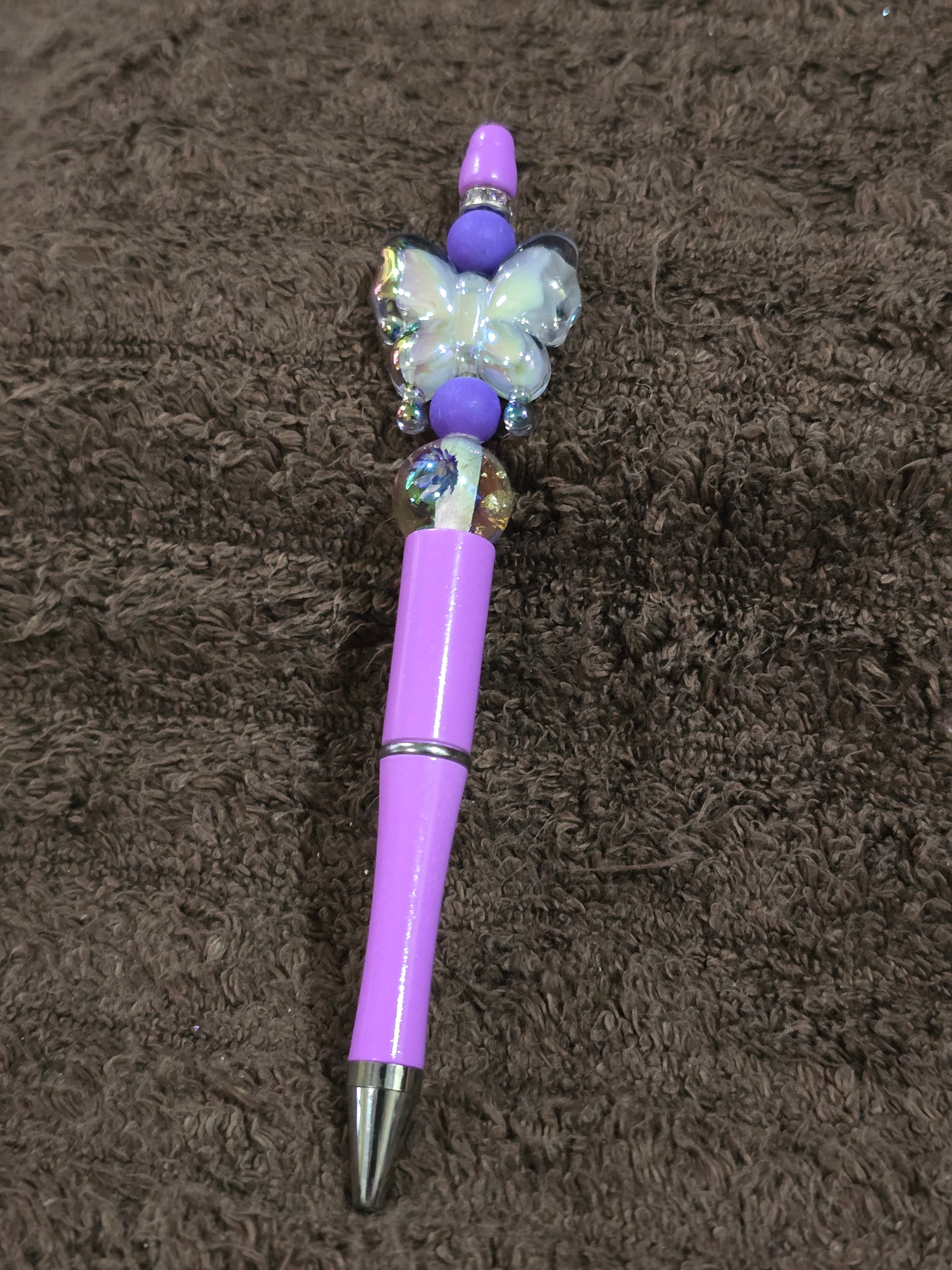 #28 Beaded "Purple Butterfly" Ink Pen
