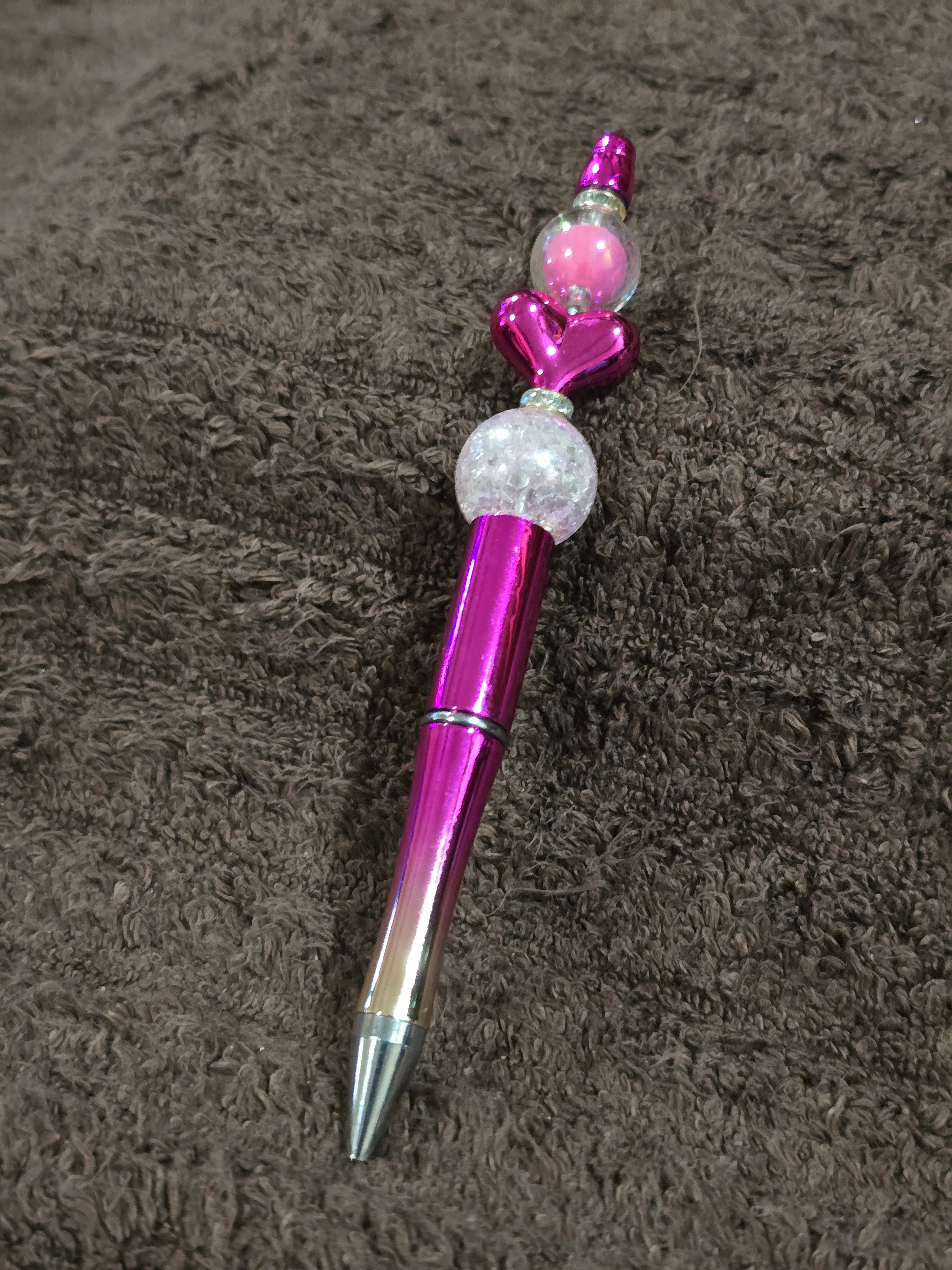 #34 Beaded "Hot Pink & Clear w/Heart" Ink Pen
