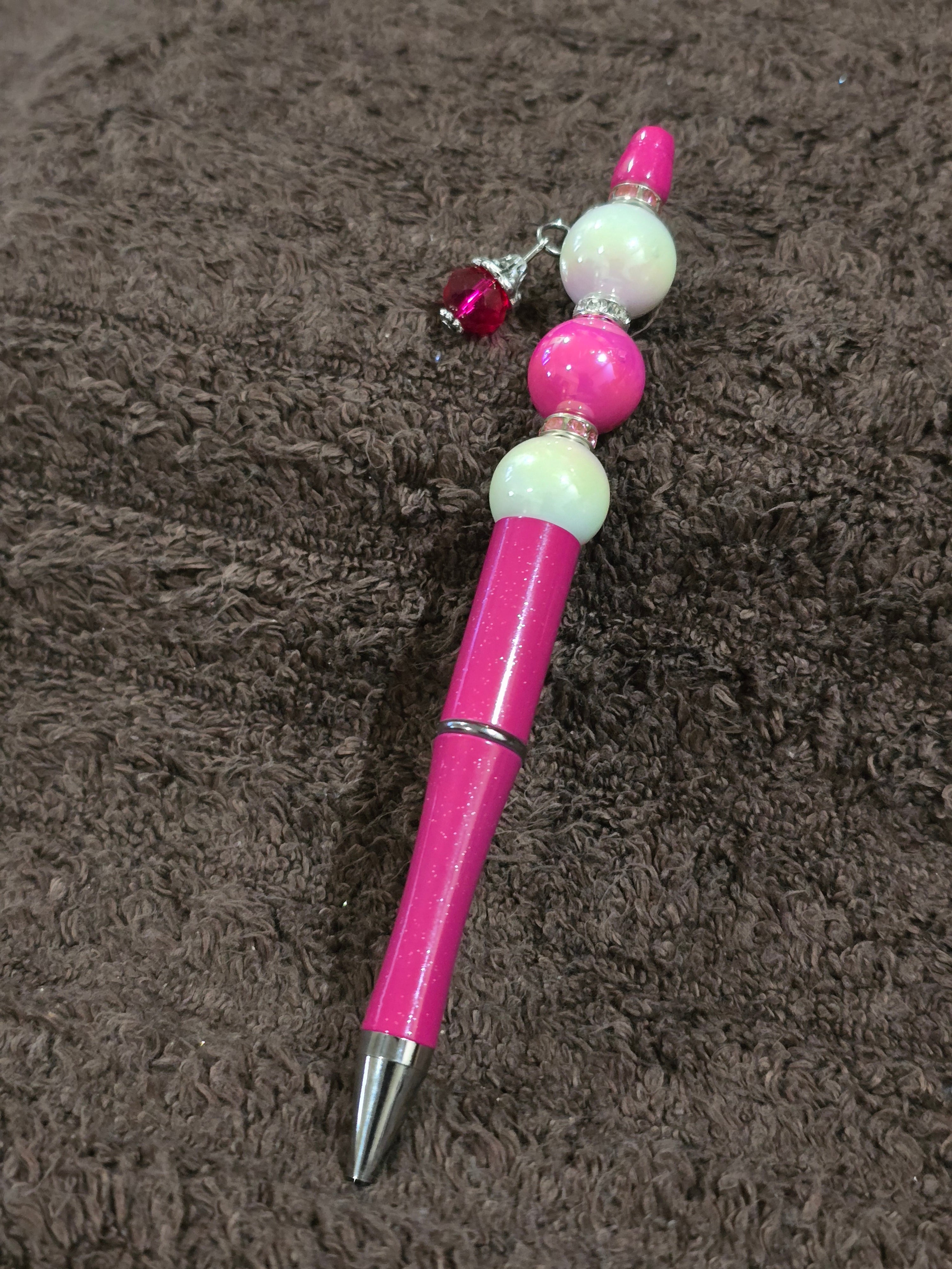 #35 Beaded "Hot Pink Dangle" Ink Pen