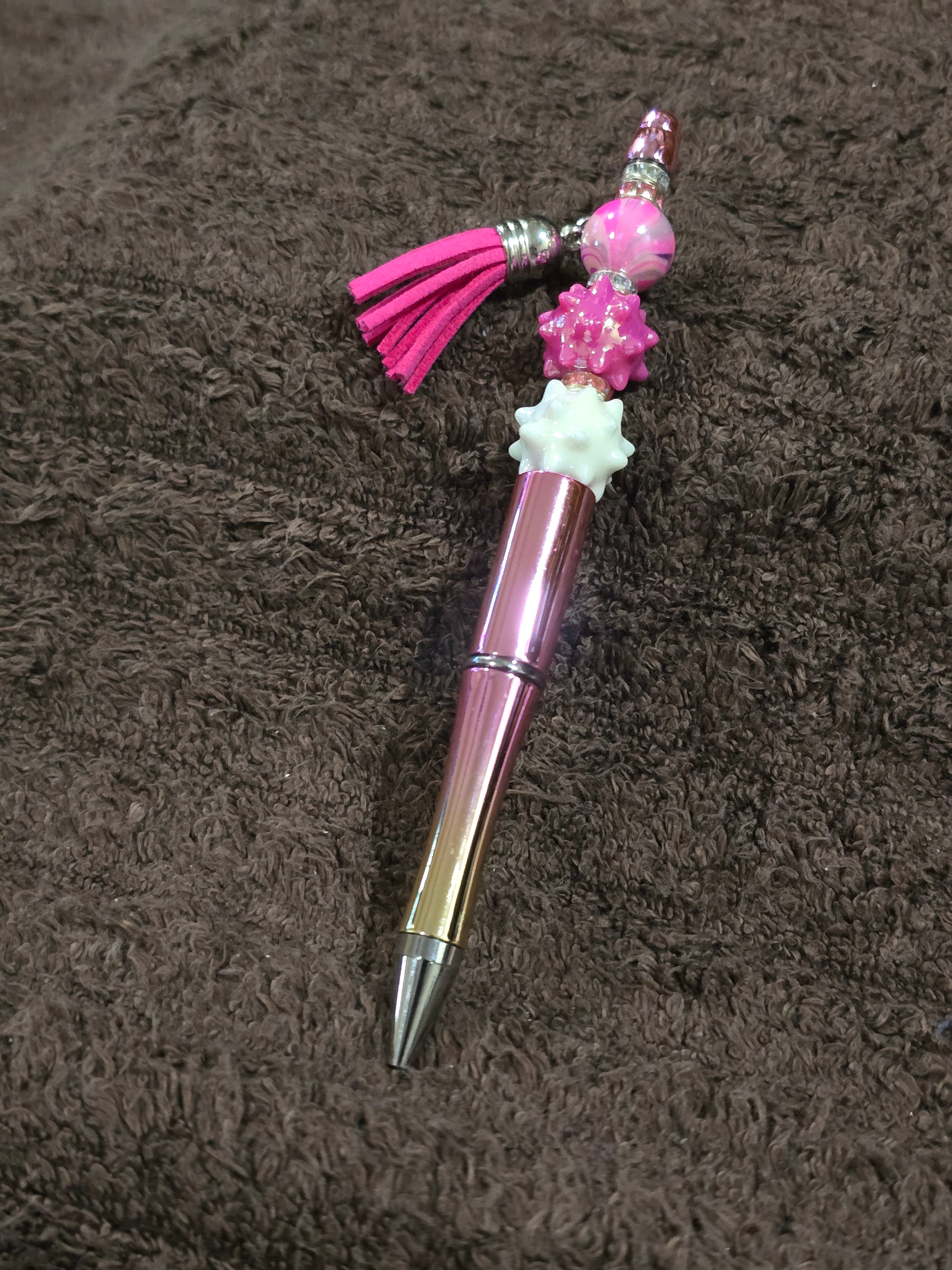 #37 Beaded "Hot Pink & White w/Tassel" Ink Pen