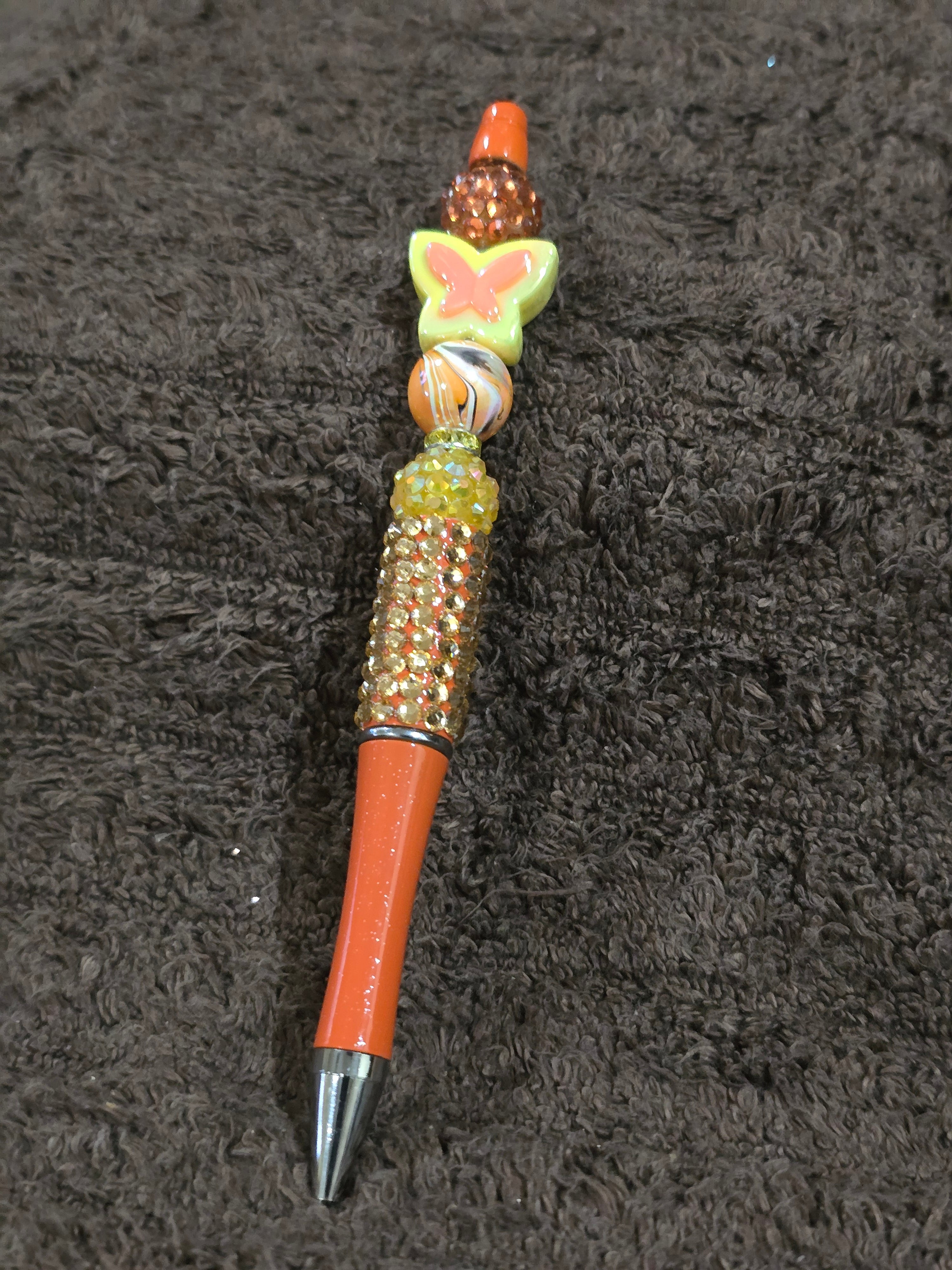 #38 Beaded "Orange & Yellow Glam Butterfly " Ink Pen