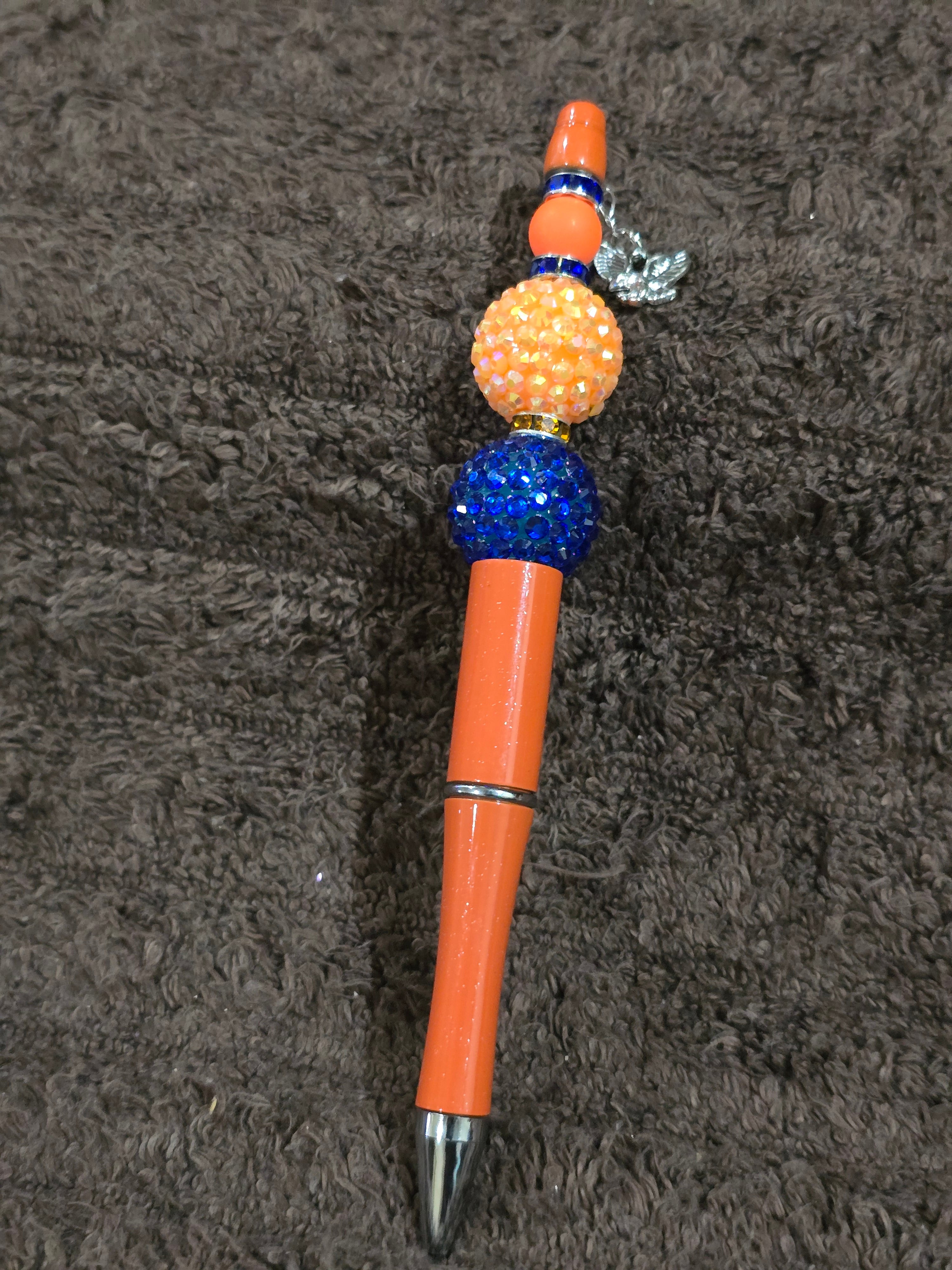 #39 Beaded "Orange & Blue w/Eagle Charm" Ink Pen