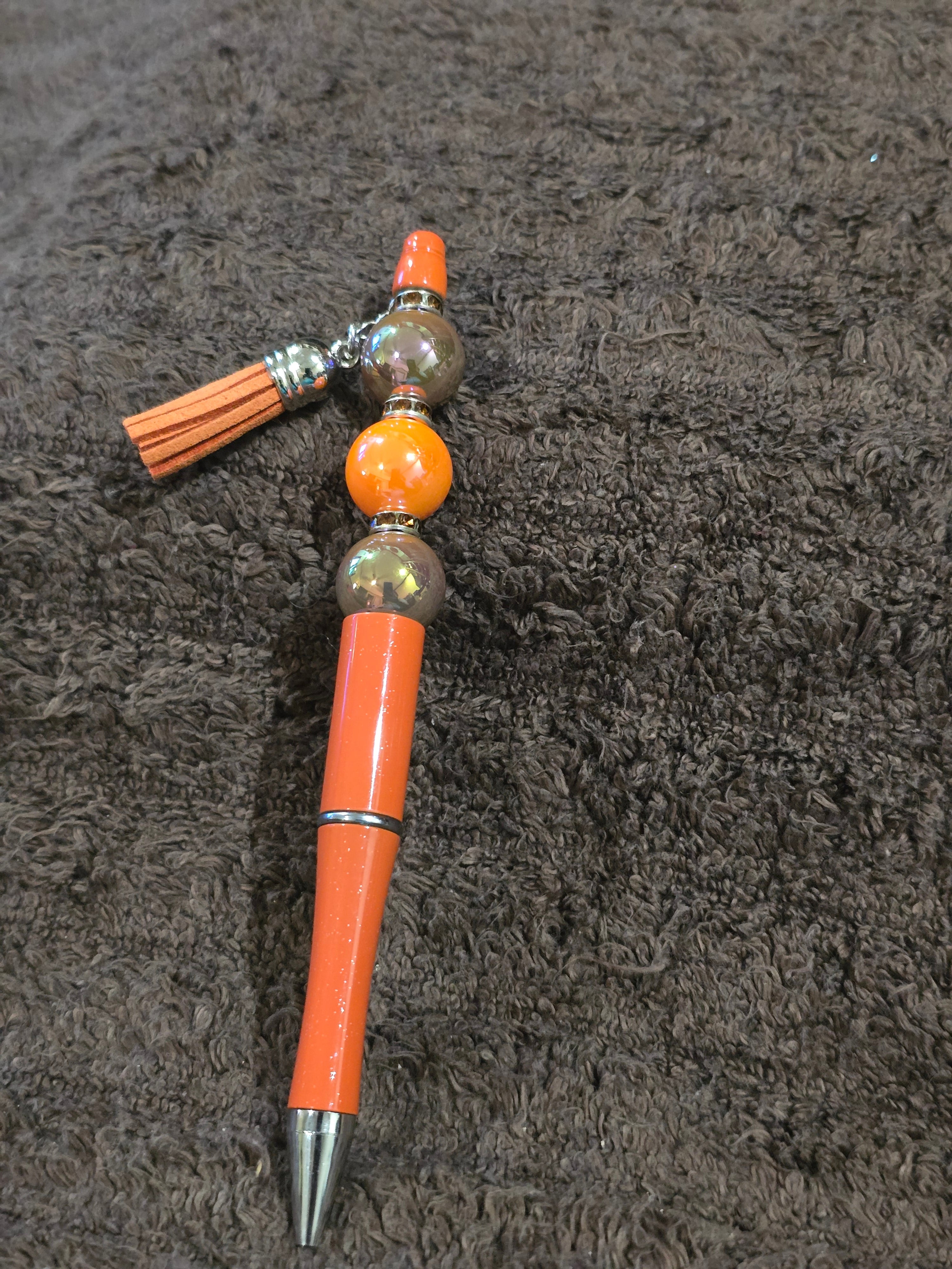 #42 Beaded "Orange & Brown /Tassel" Ink Pen