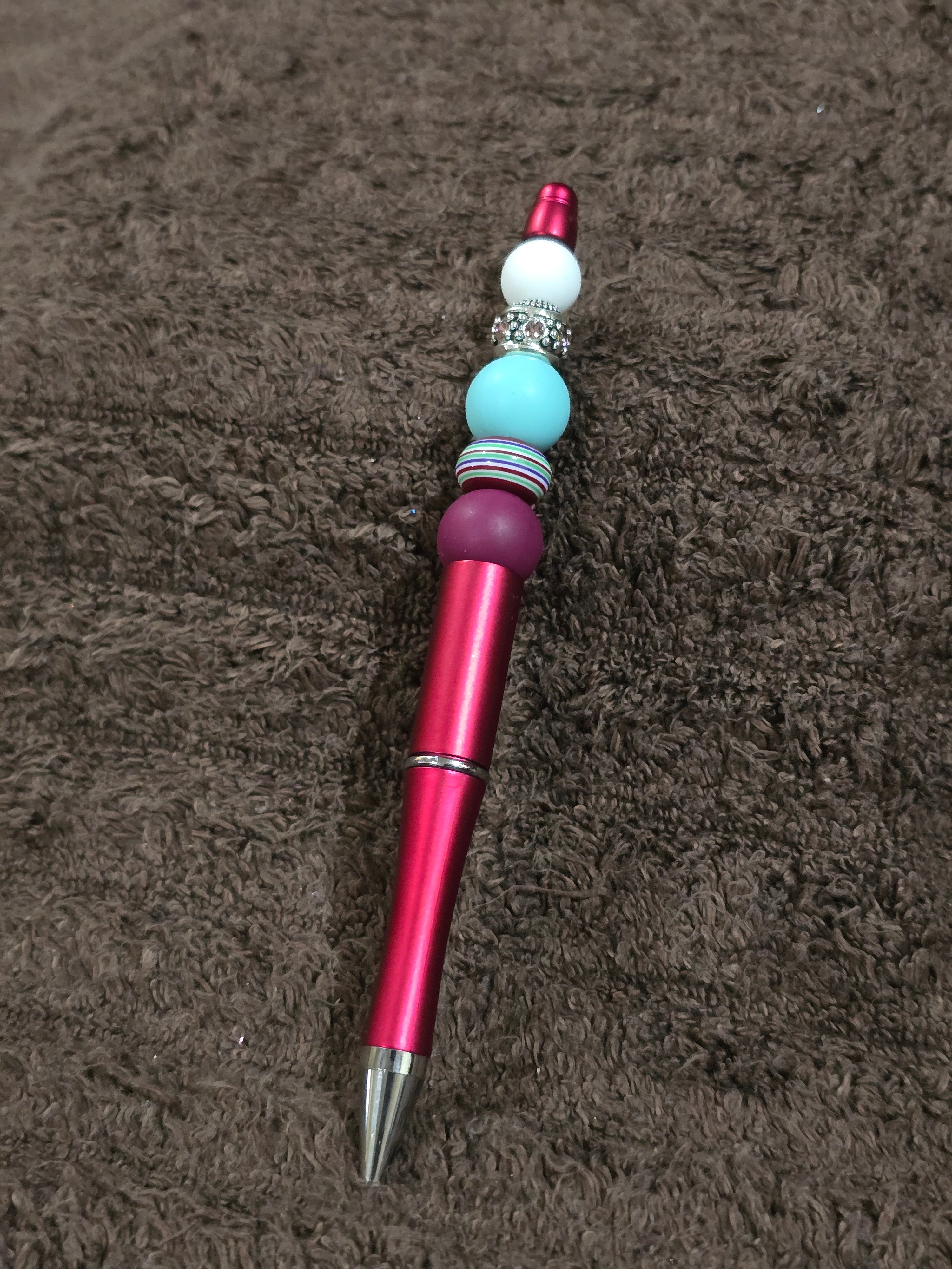 #45 Beaded "Red, White & Light Blue" Ink Pen