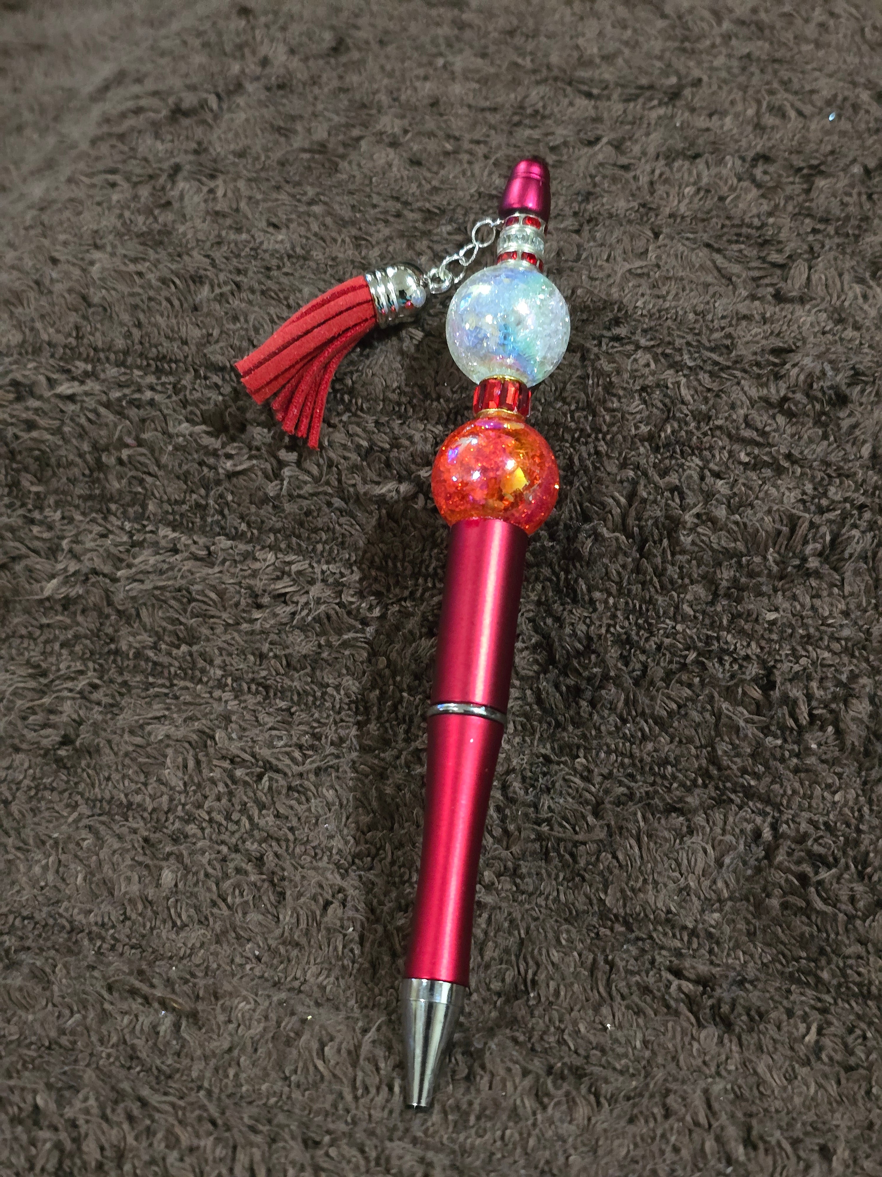 #46 Beaded "Red & White w/Tassel" Ink Pen