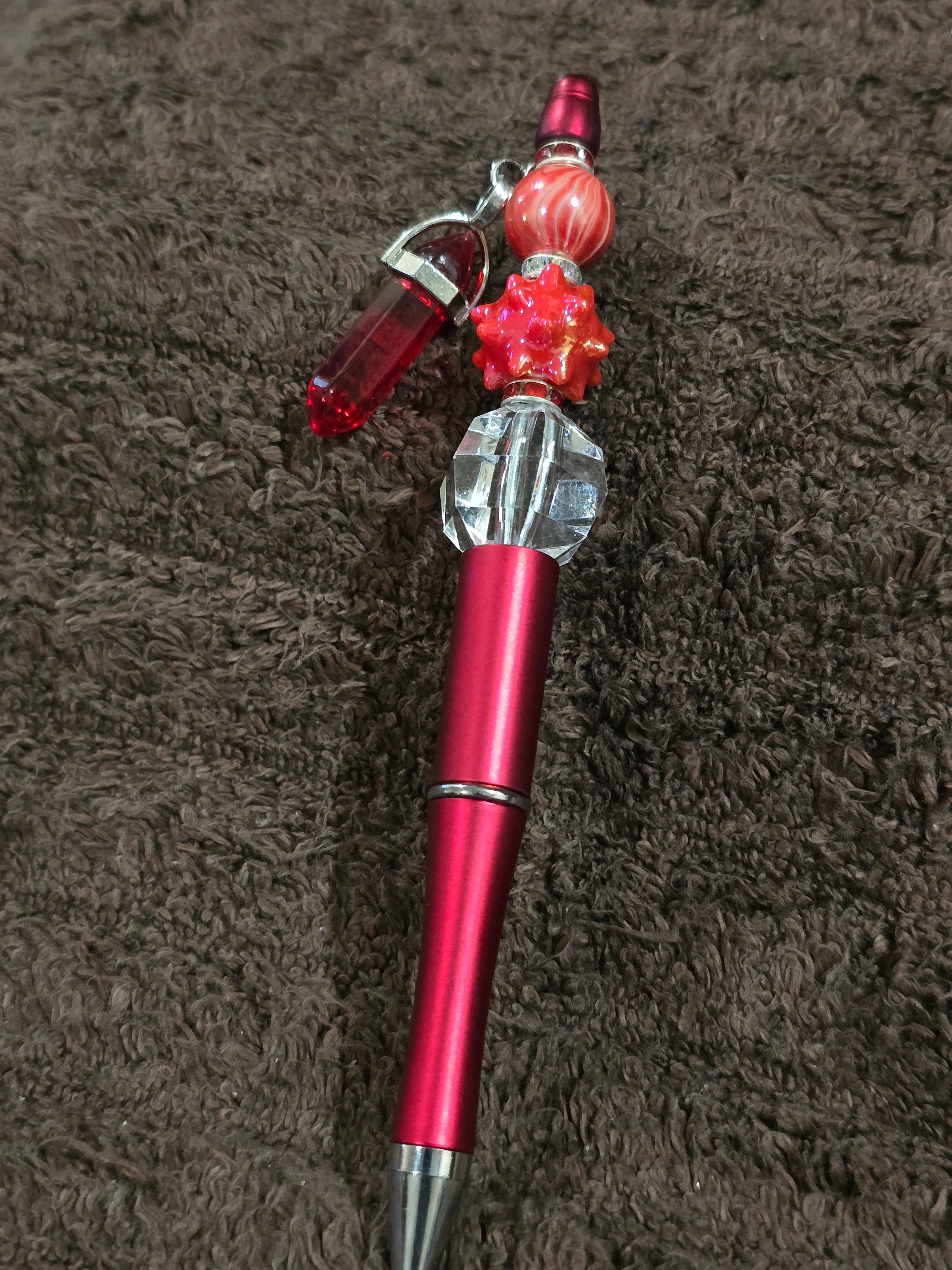#47 Beaded "Red & White w/Crystal" Ink Pen