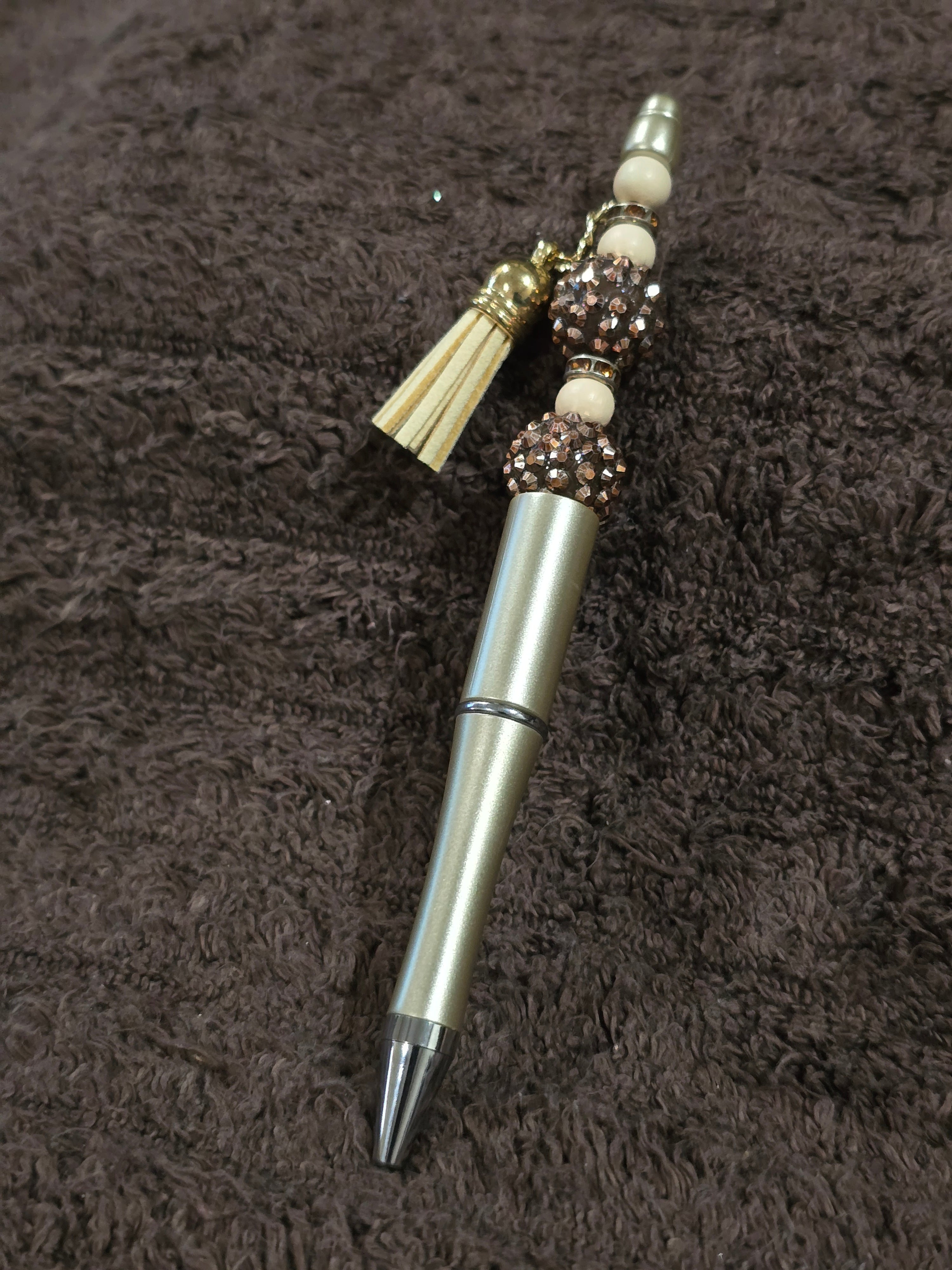 #48 Beaded "Gold & Brown w/Tassel" Ink Pen