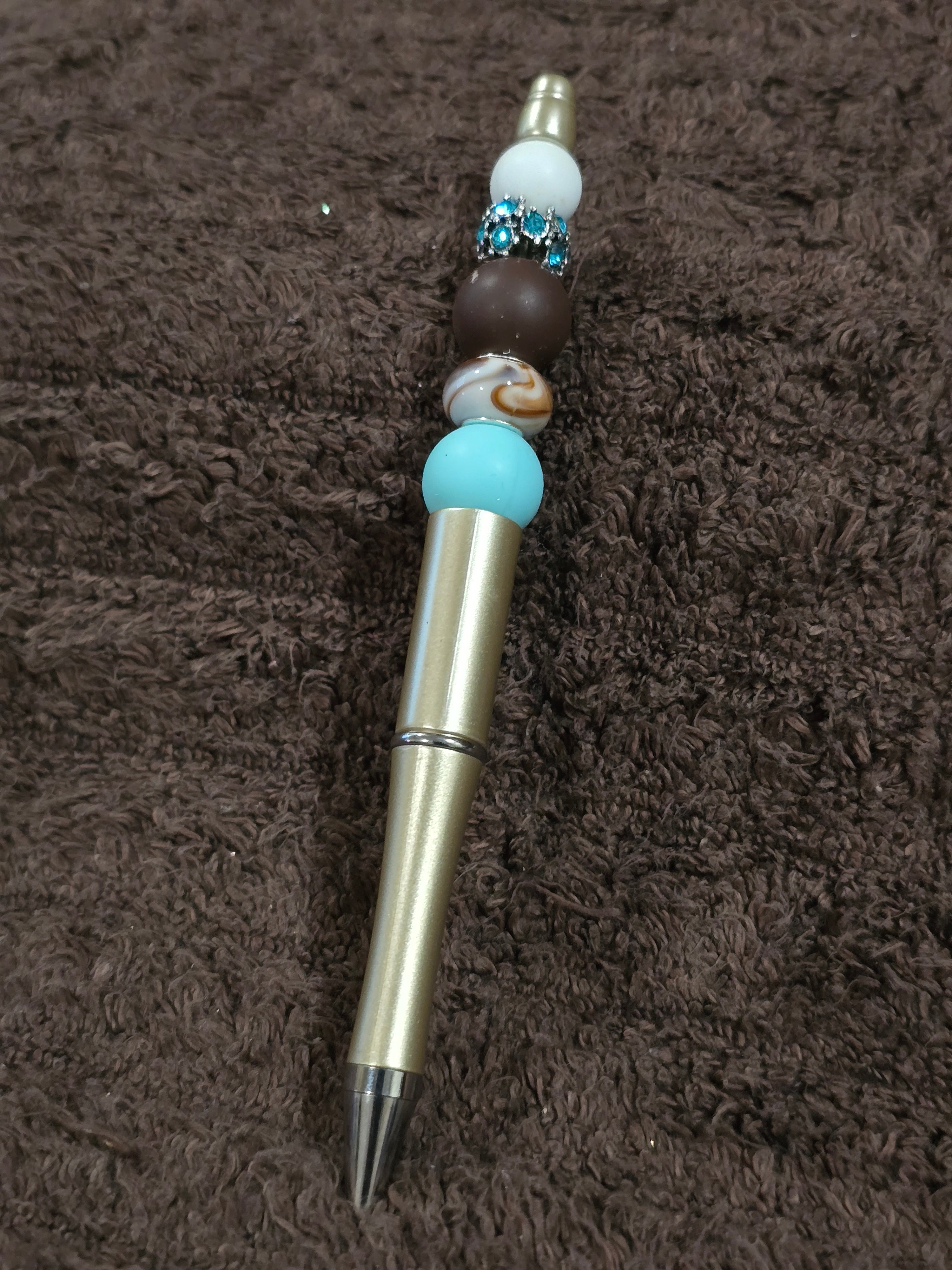 #49 Beaded "Gold, Turquoise & Brown Glam" Ink Pen