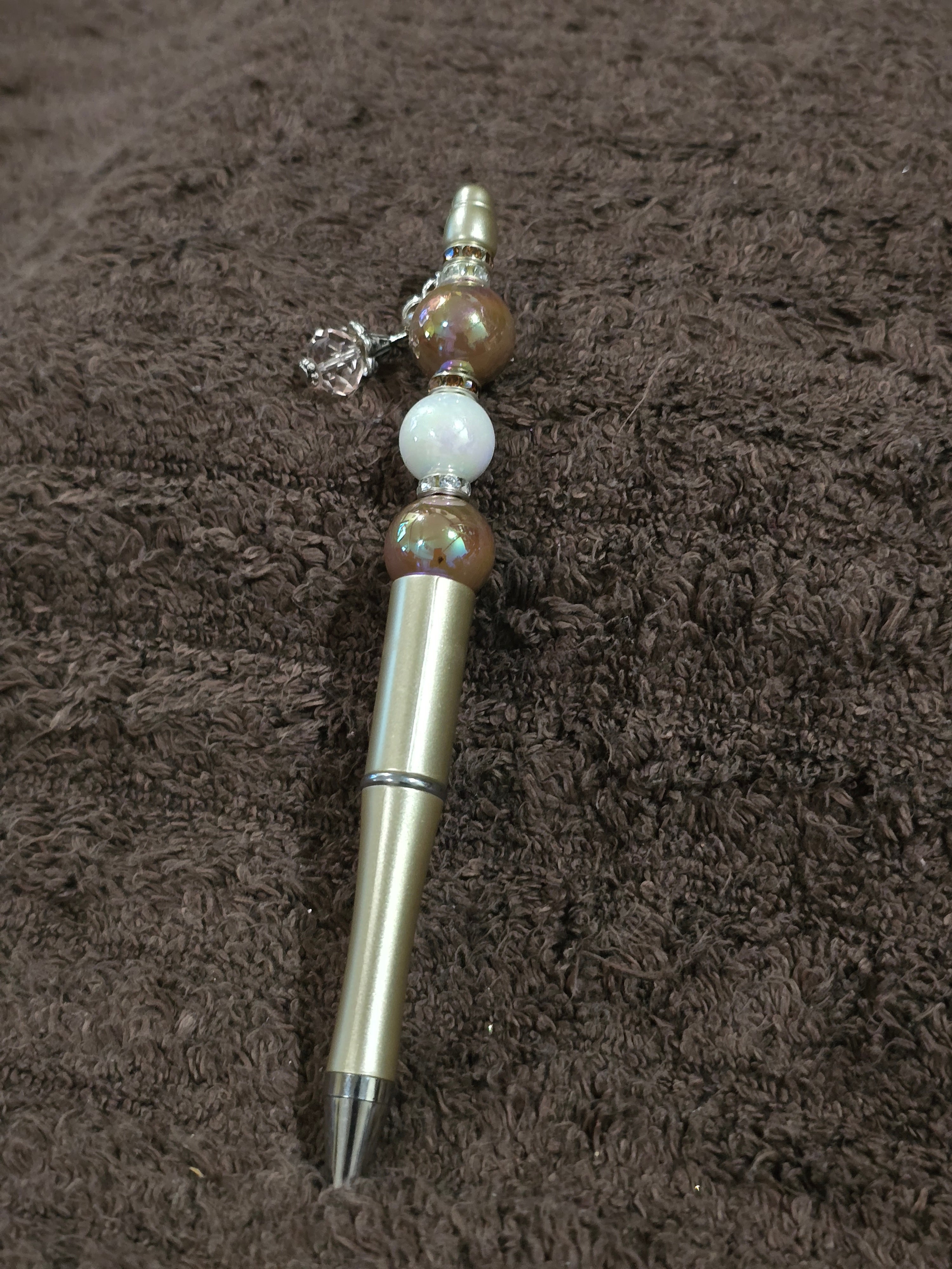 #50 Beaded "Gold, Pearl & Brown Jeweled Ink Pen