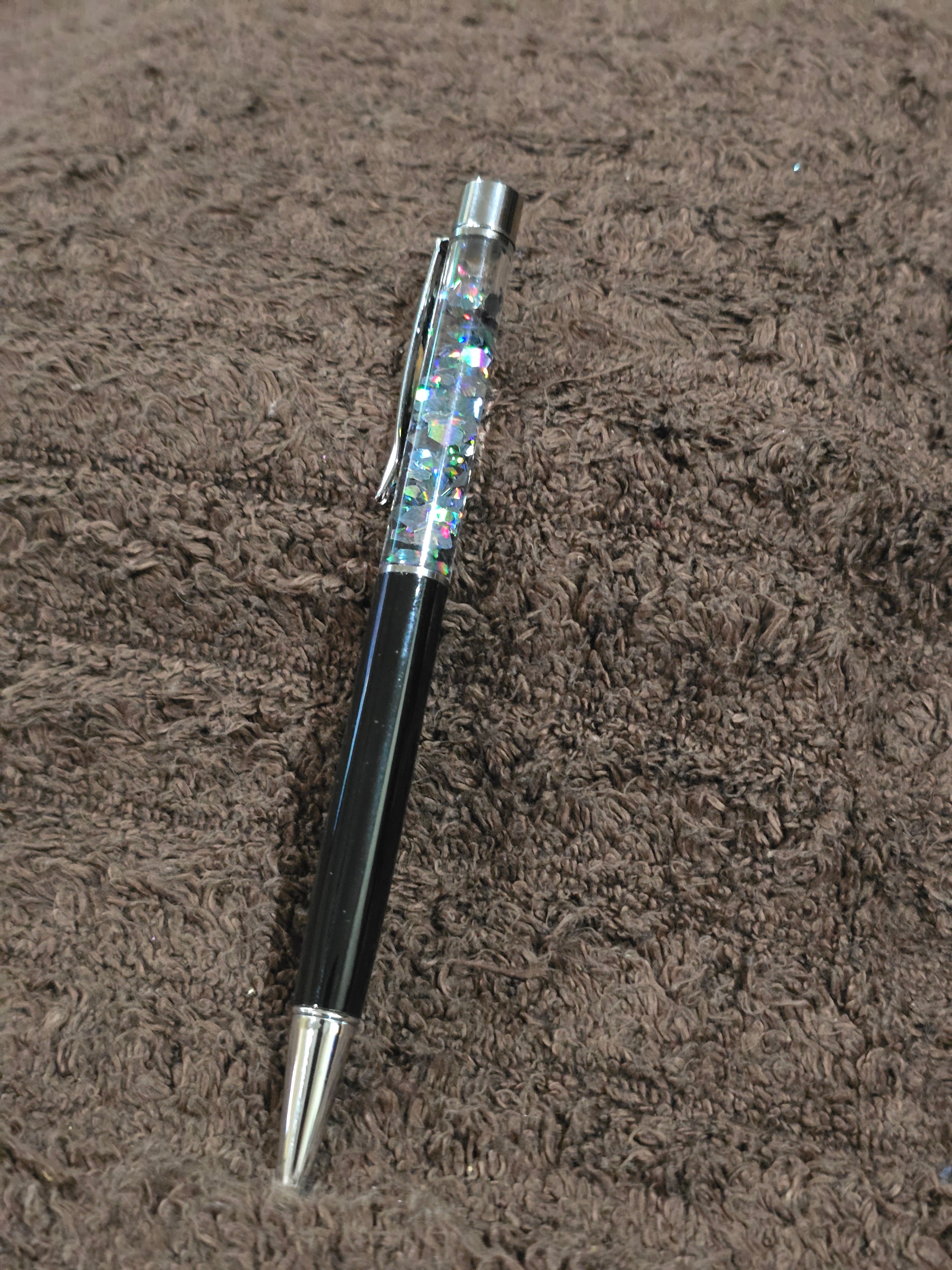 #12 "Black & Silver Glitter" Snow Globe Ink Pen