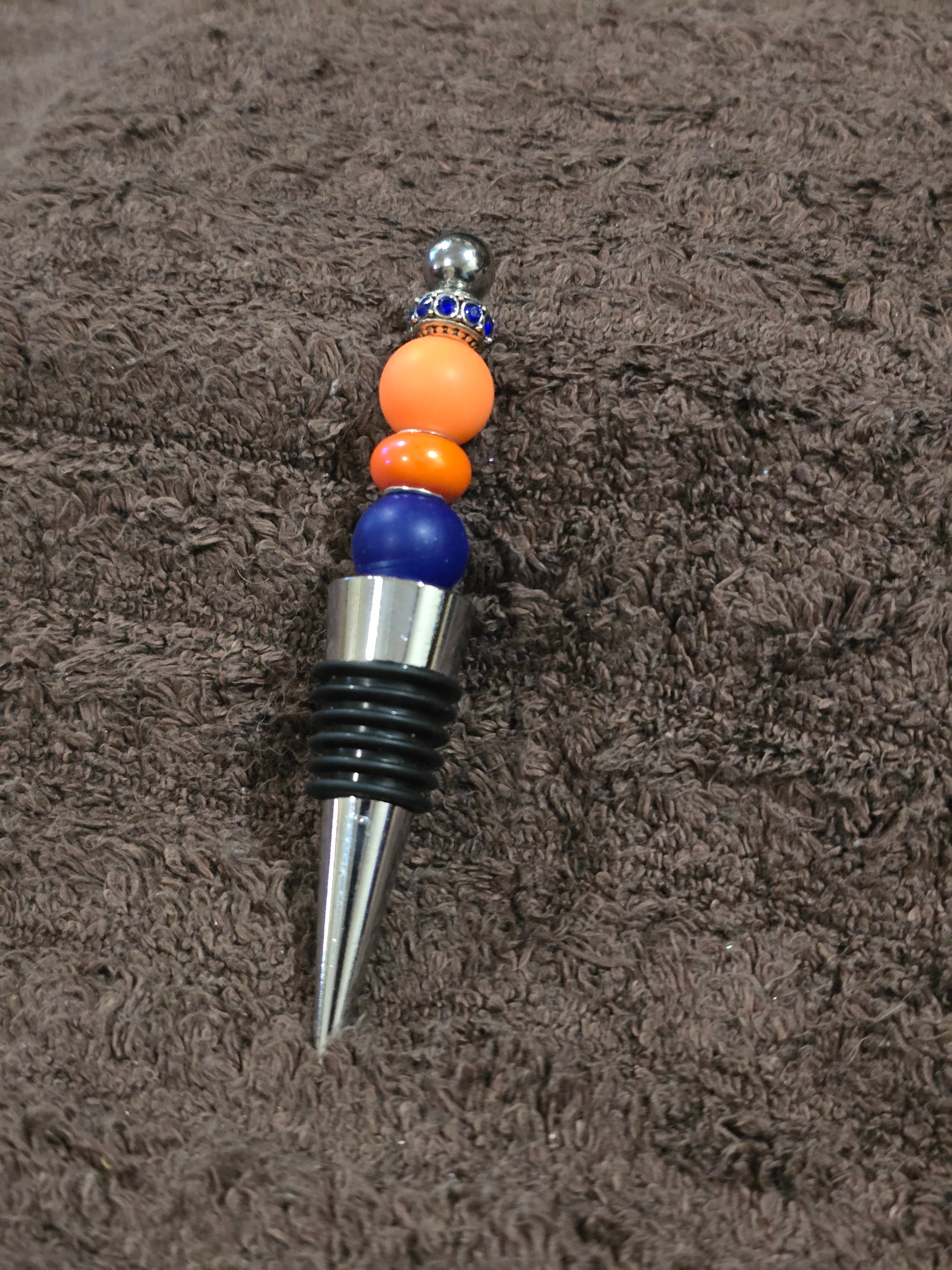 #03 Beaded "Blue & Orange Jeweled" Wine Stopper