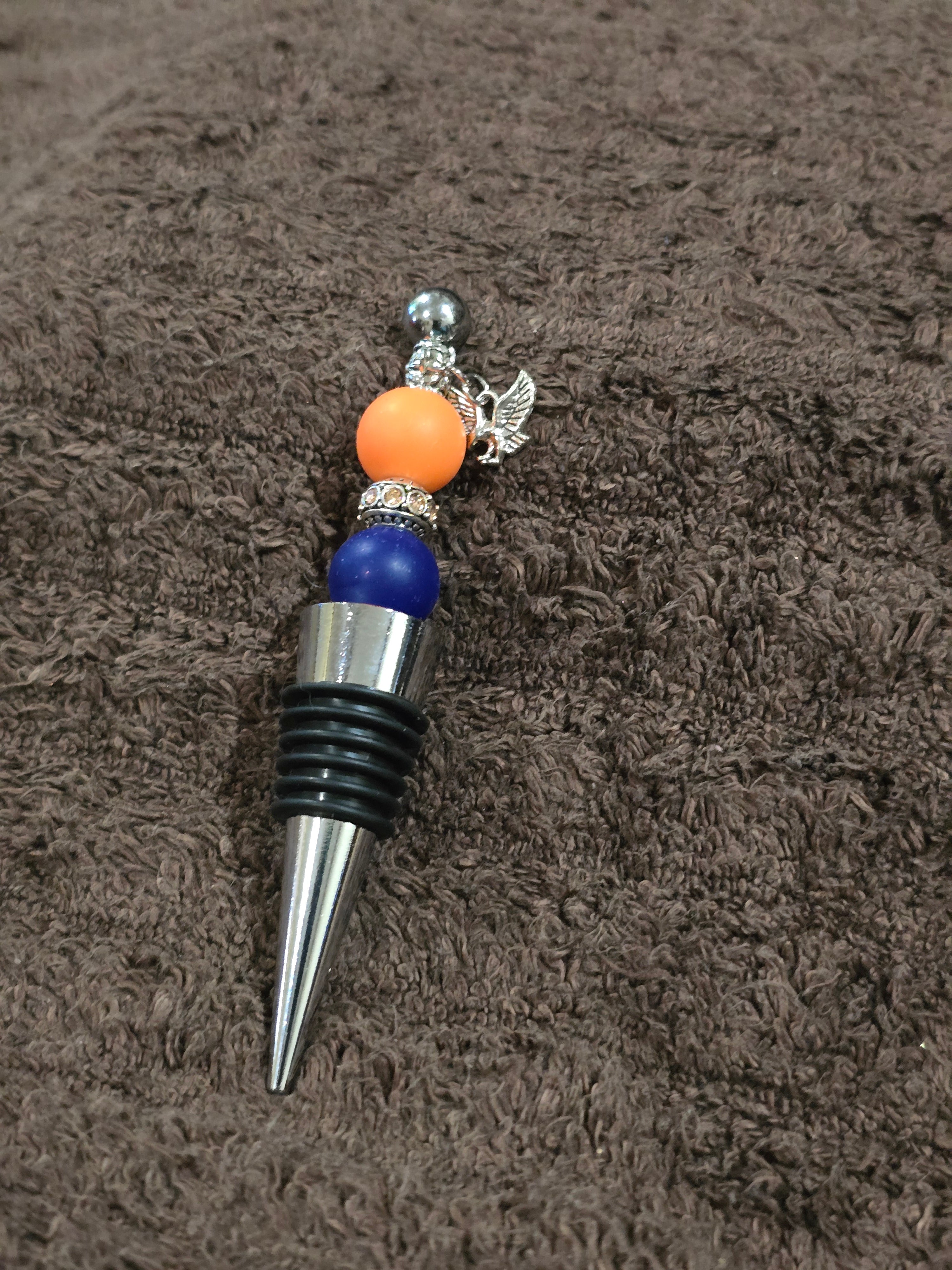 #05 Beaded "Orange & Blue" Wine Stopper