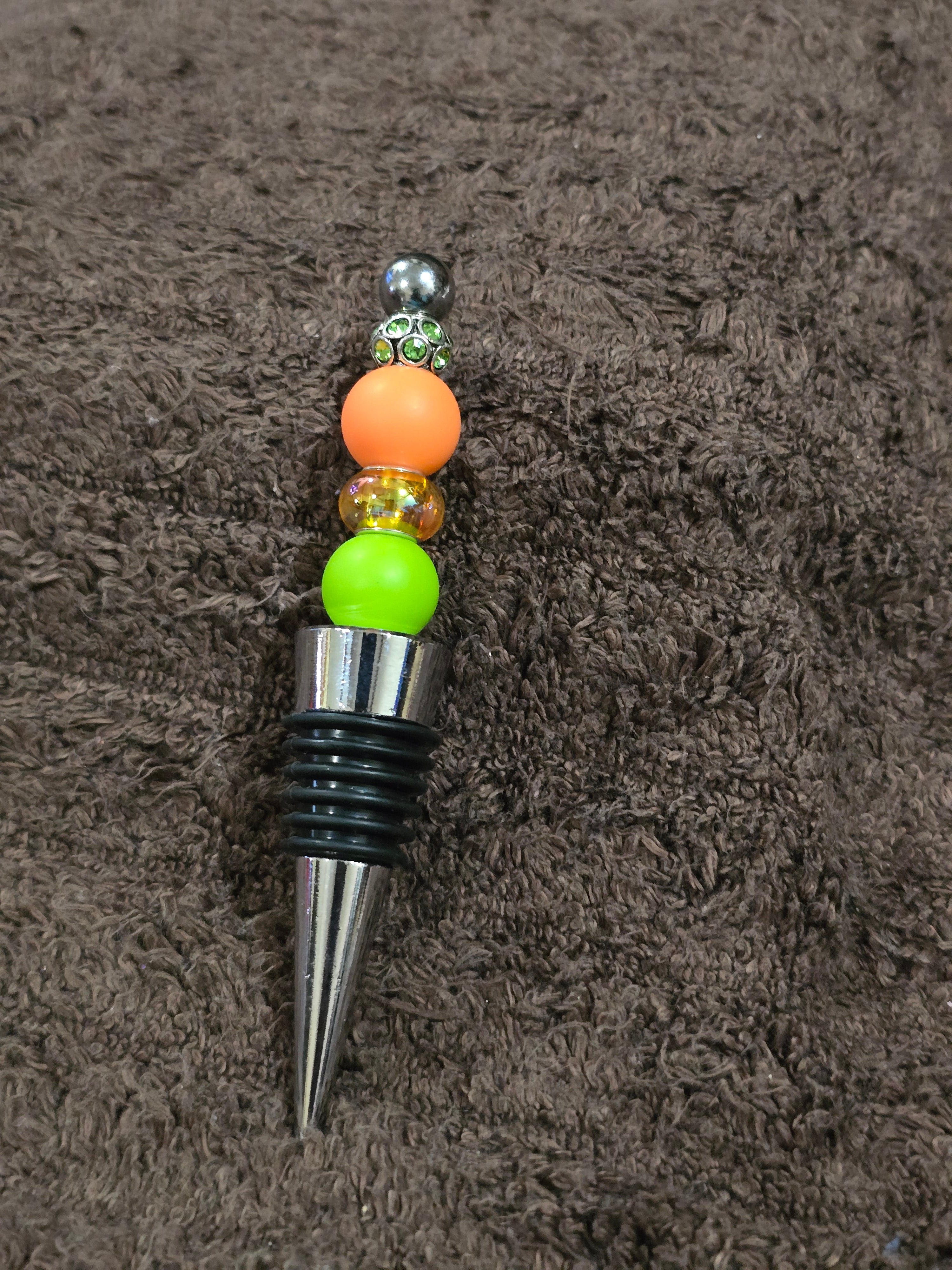 #07 Beaded "Orange & Lime Green" Wine Stopper