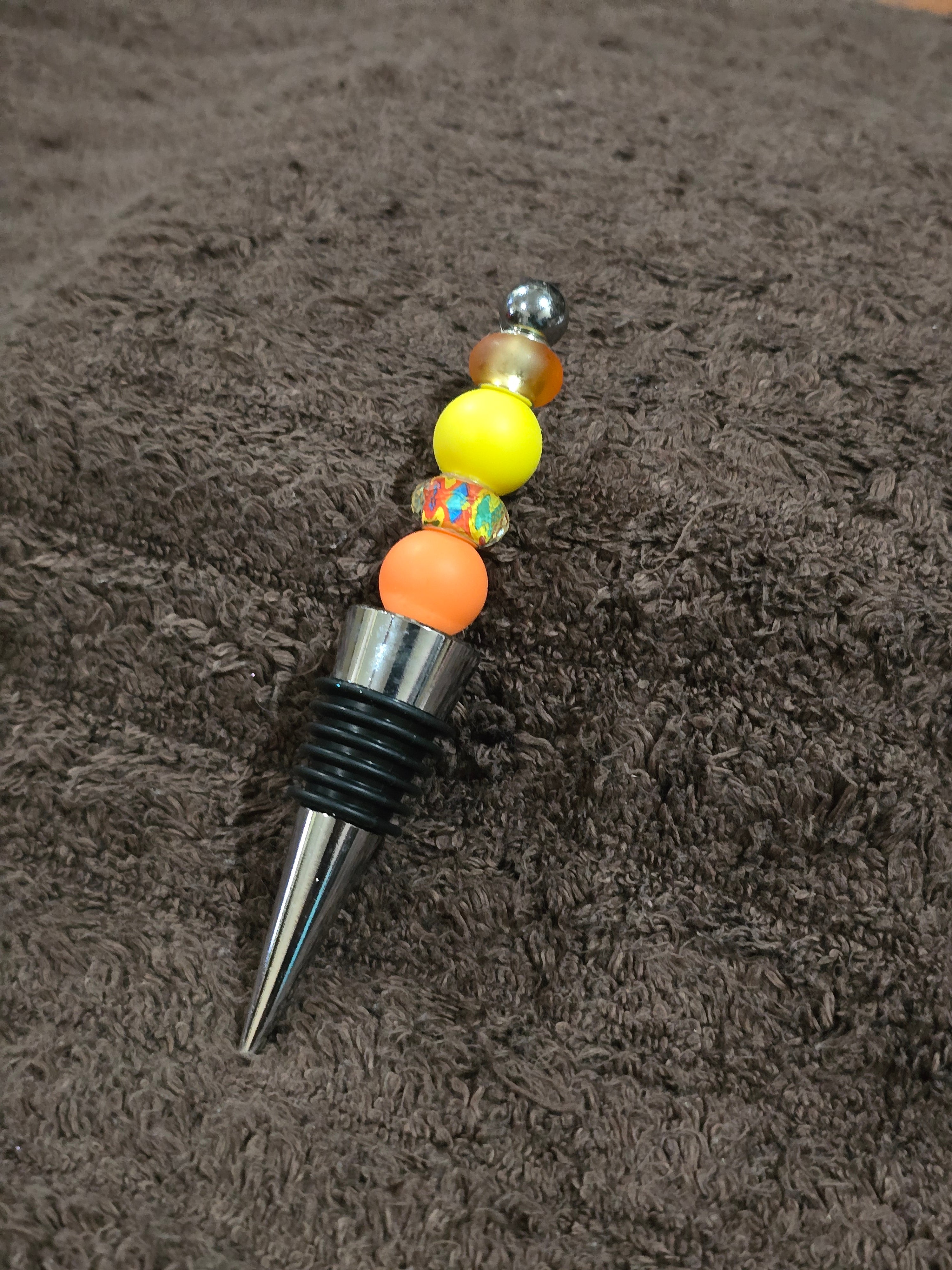 #09 Beaded "Orange, Turquoise & Yellow" Wine Stopper