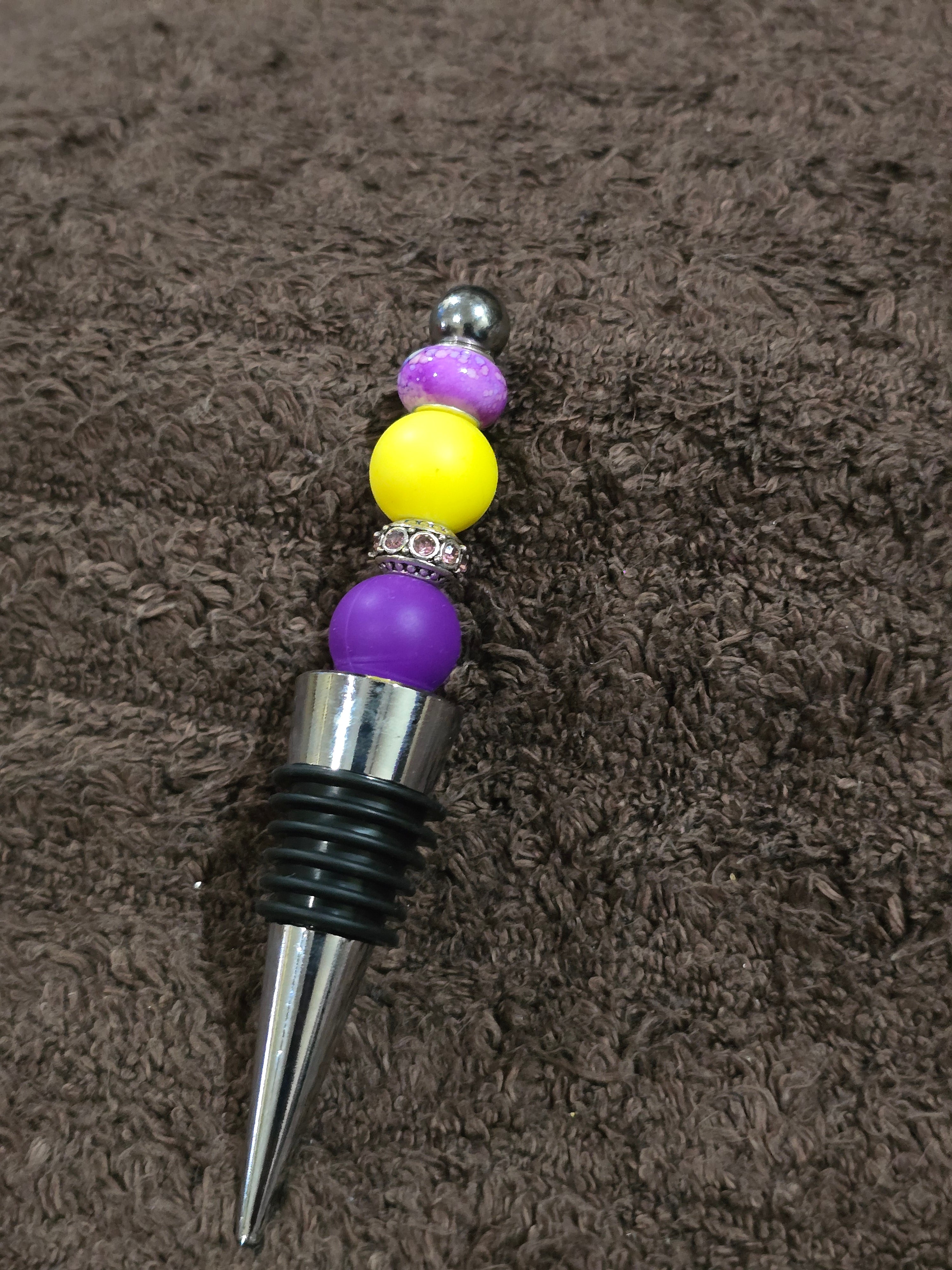 #12 Beaded "Purple & Yellow Glam" Wine Stopper