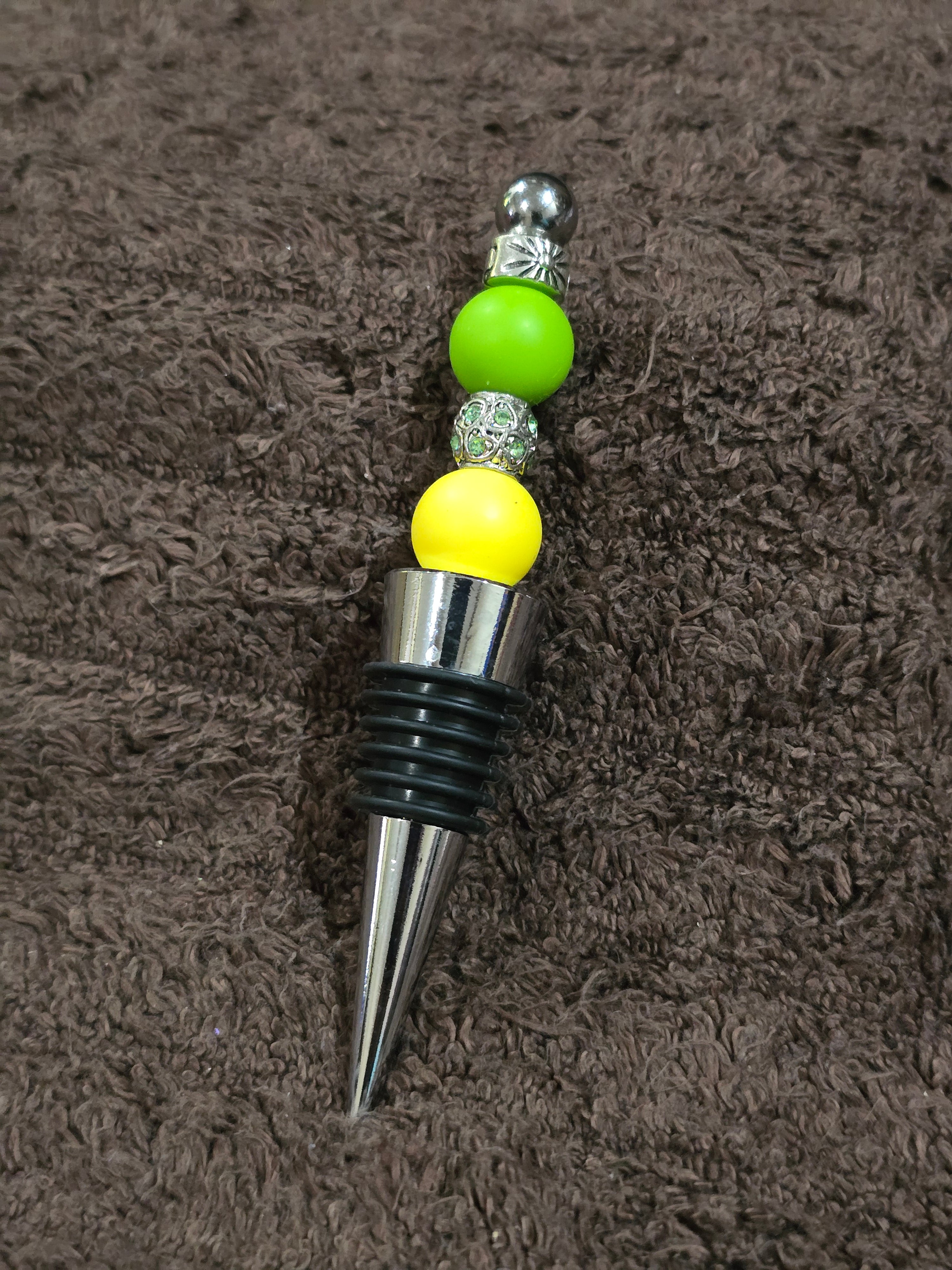 #14 Beaded "Neon Green & Yellow Glam" Wine Stopper