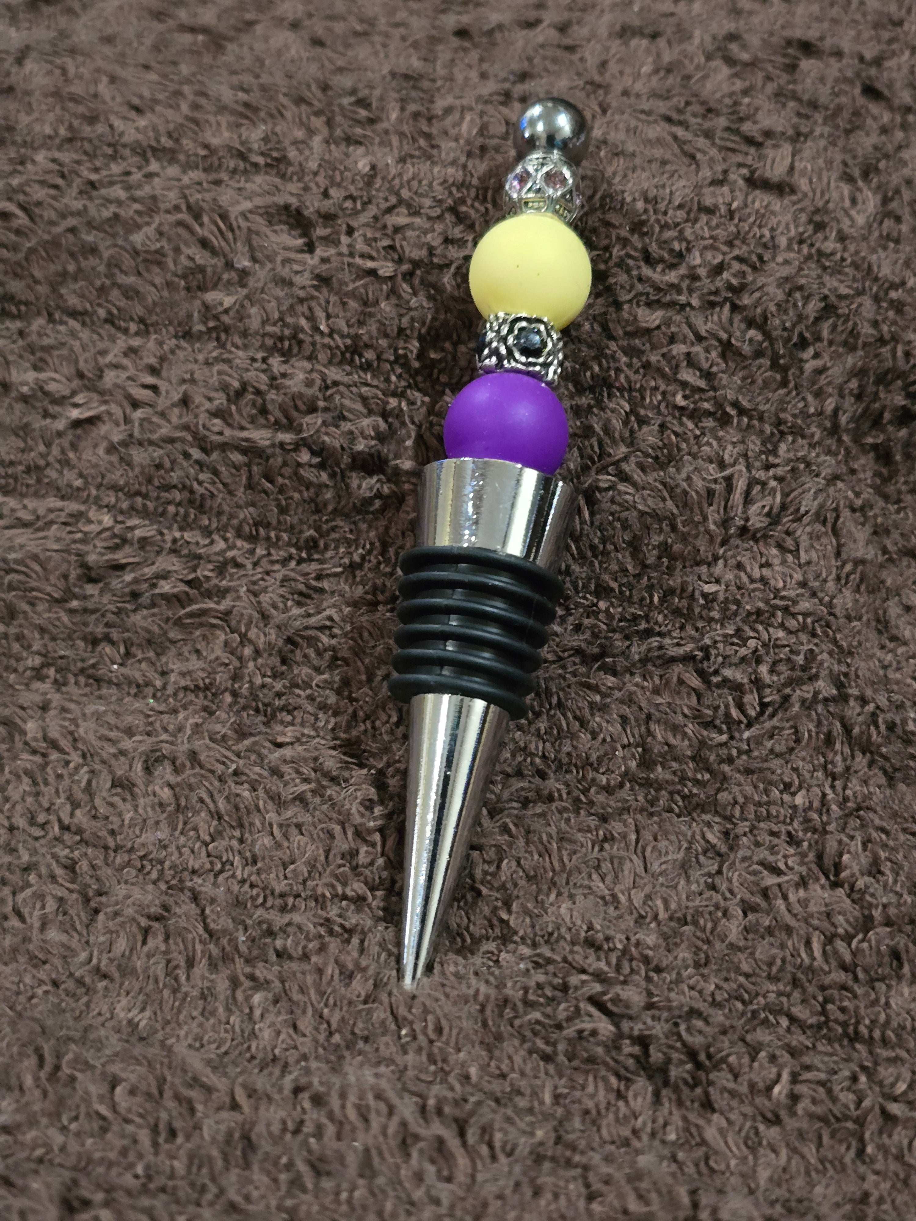 #15 Beaded "Yellow & Purple Glam" Wine Stopper
