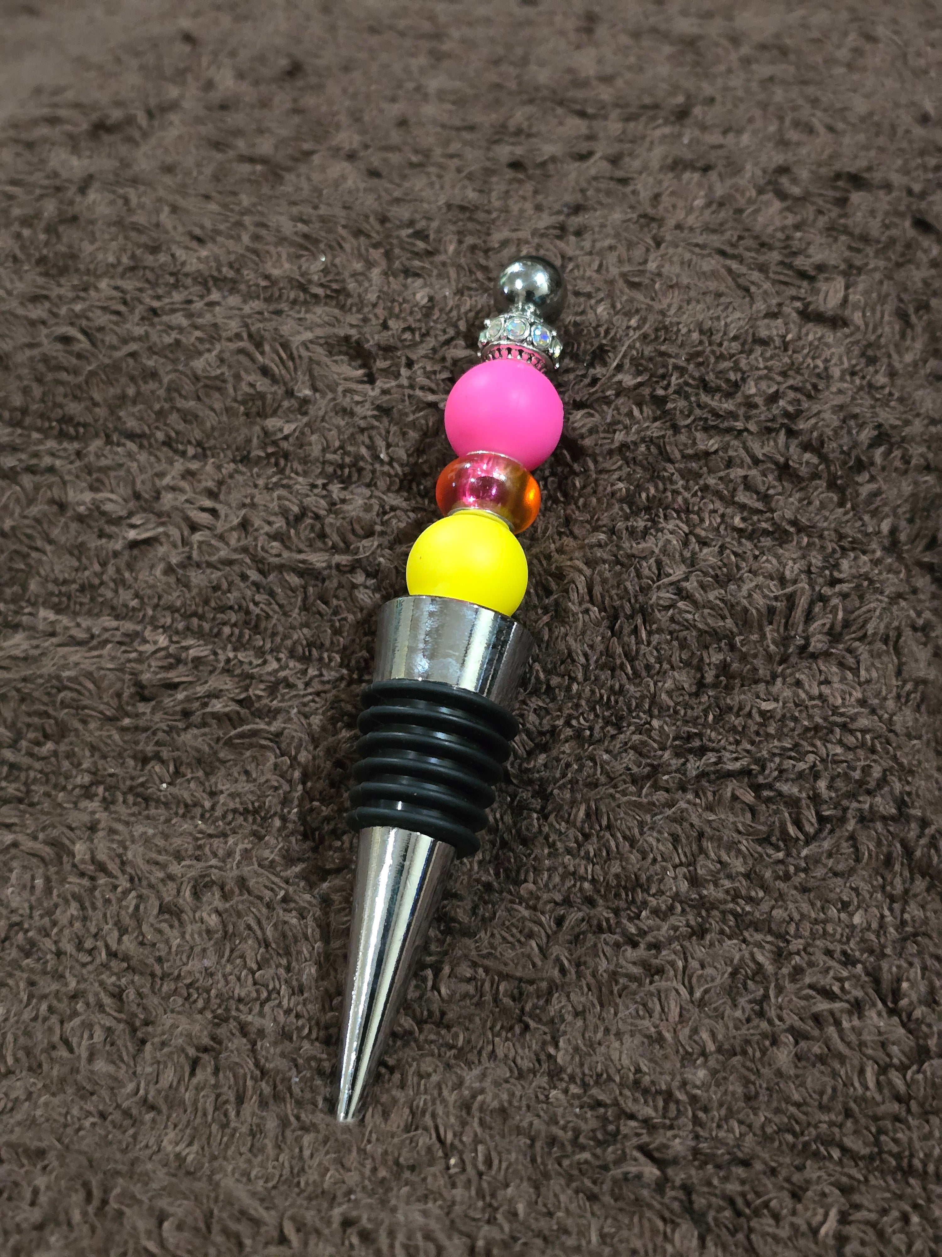 #16 Beaded "Yellow & Pink Dazzle" Wine Stopper