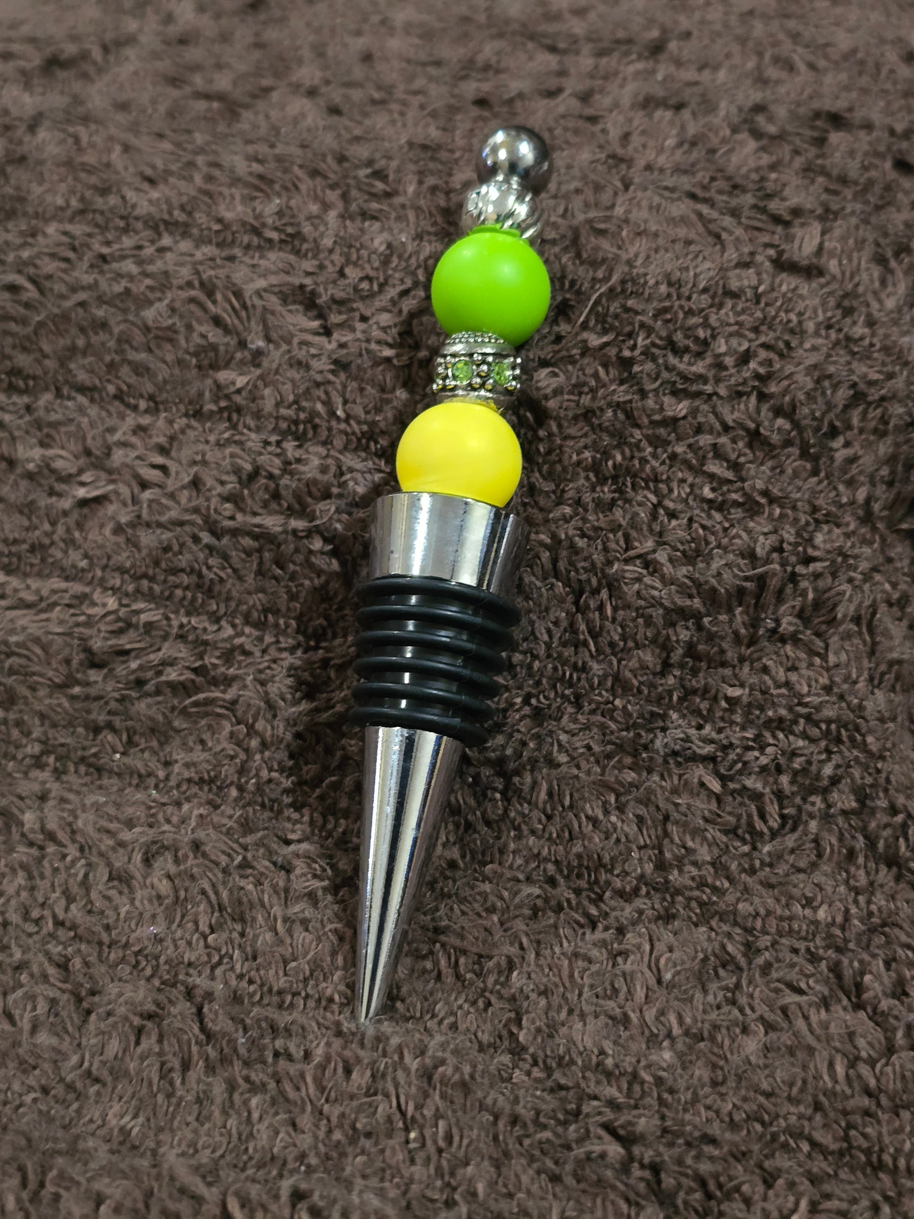 #17 Beaded "Yellow & Lime Green" Wine Stopper