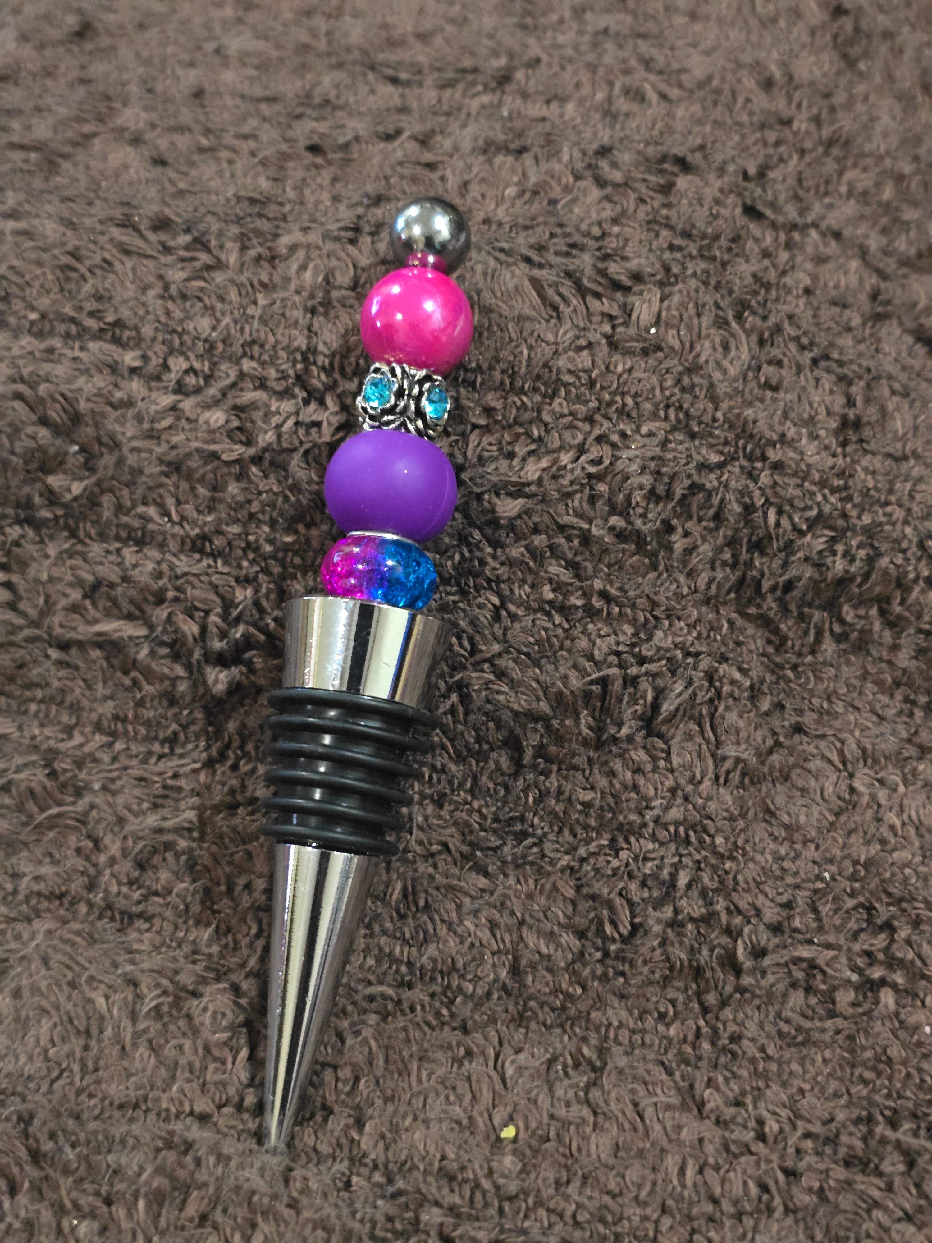 #30 Beaded "Fuchsia & Purple" Wine Stopper