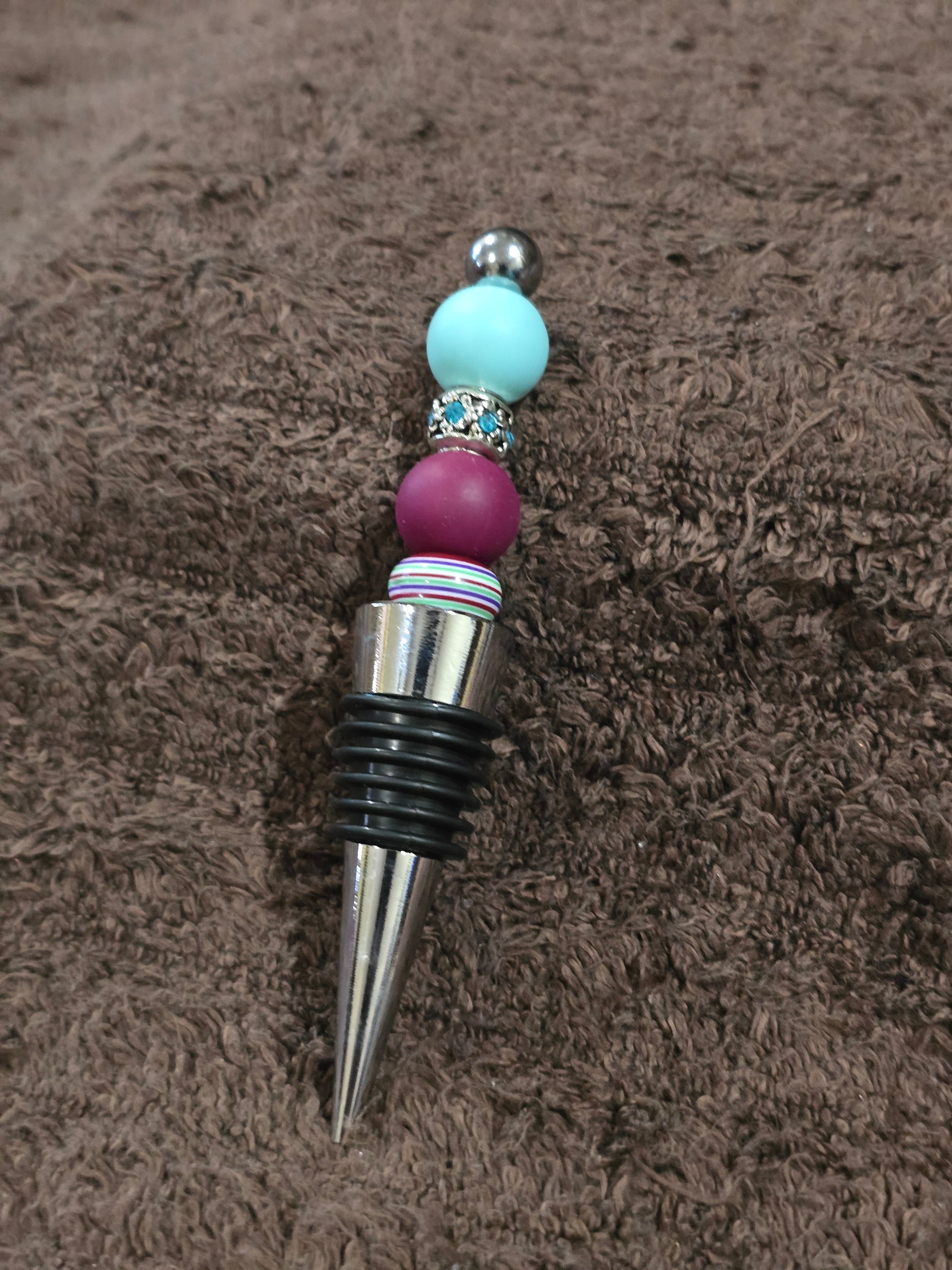 #32 Beaded "Turquoise & Maroon" Wine Stopper