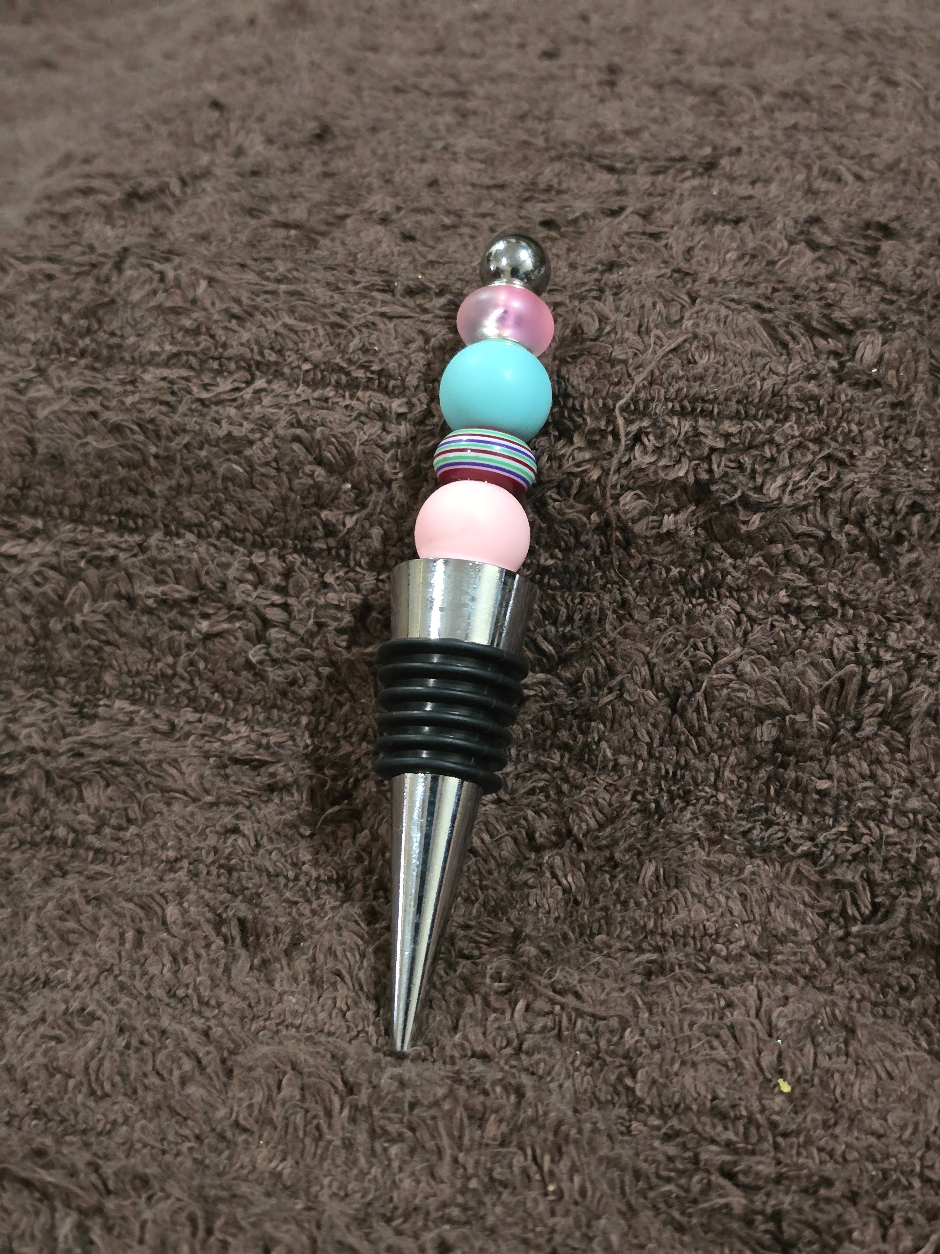 #33 Beaded "Turquoise & Pink" Wine Stopper