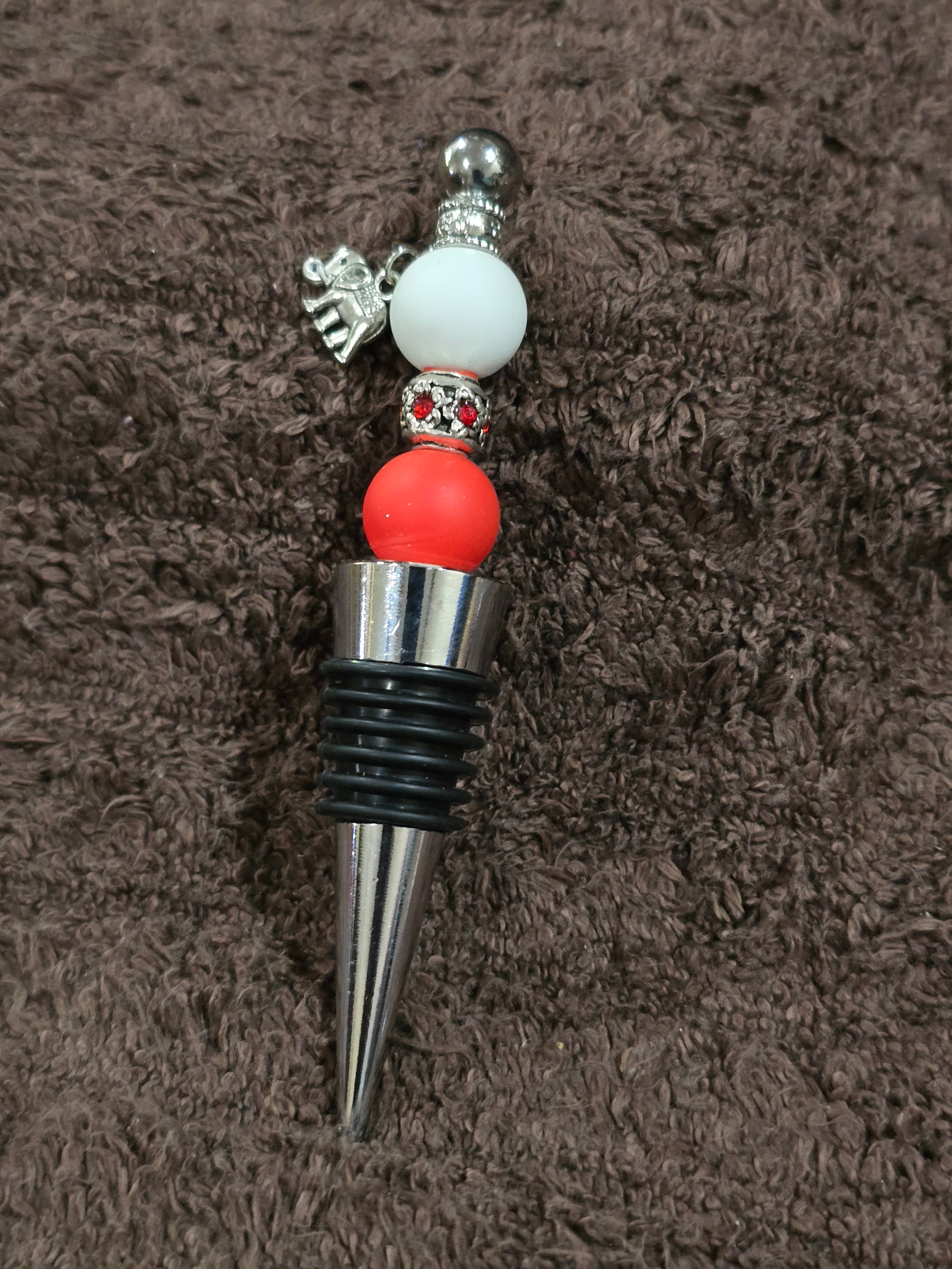 #36 Beaded "Red & White Love on Top" Wine Stopper