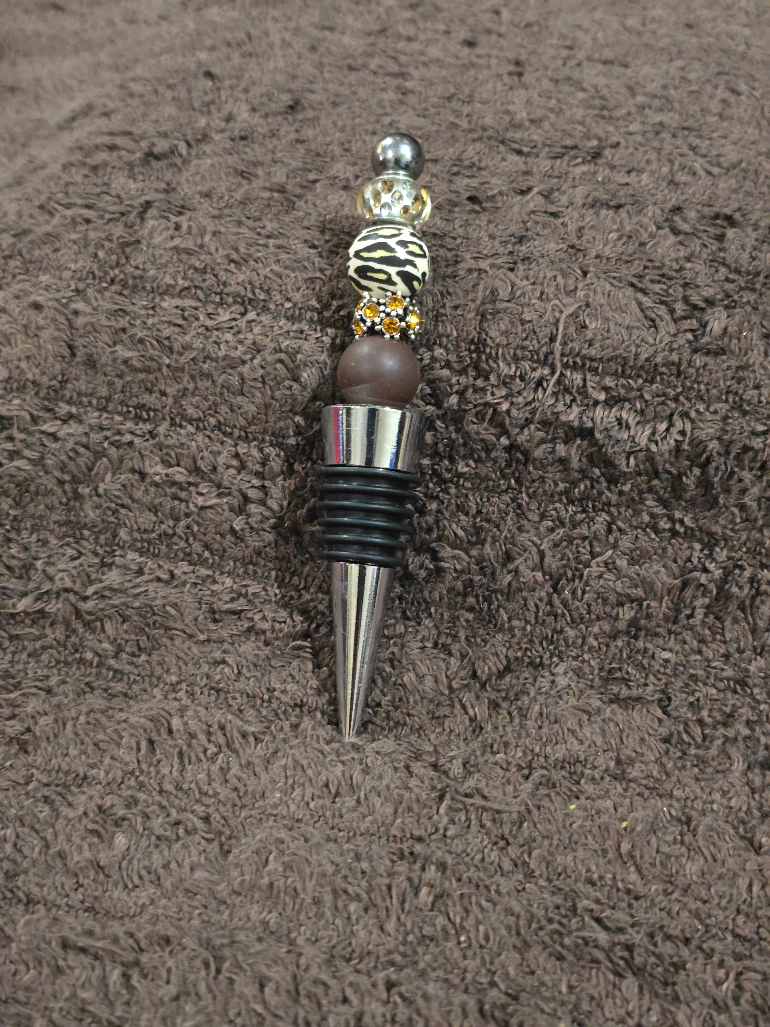 #40 Beaded "Brown Leopard" Wine Stopper