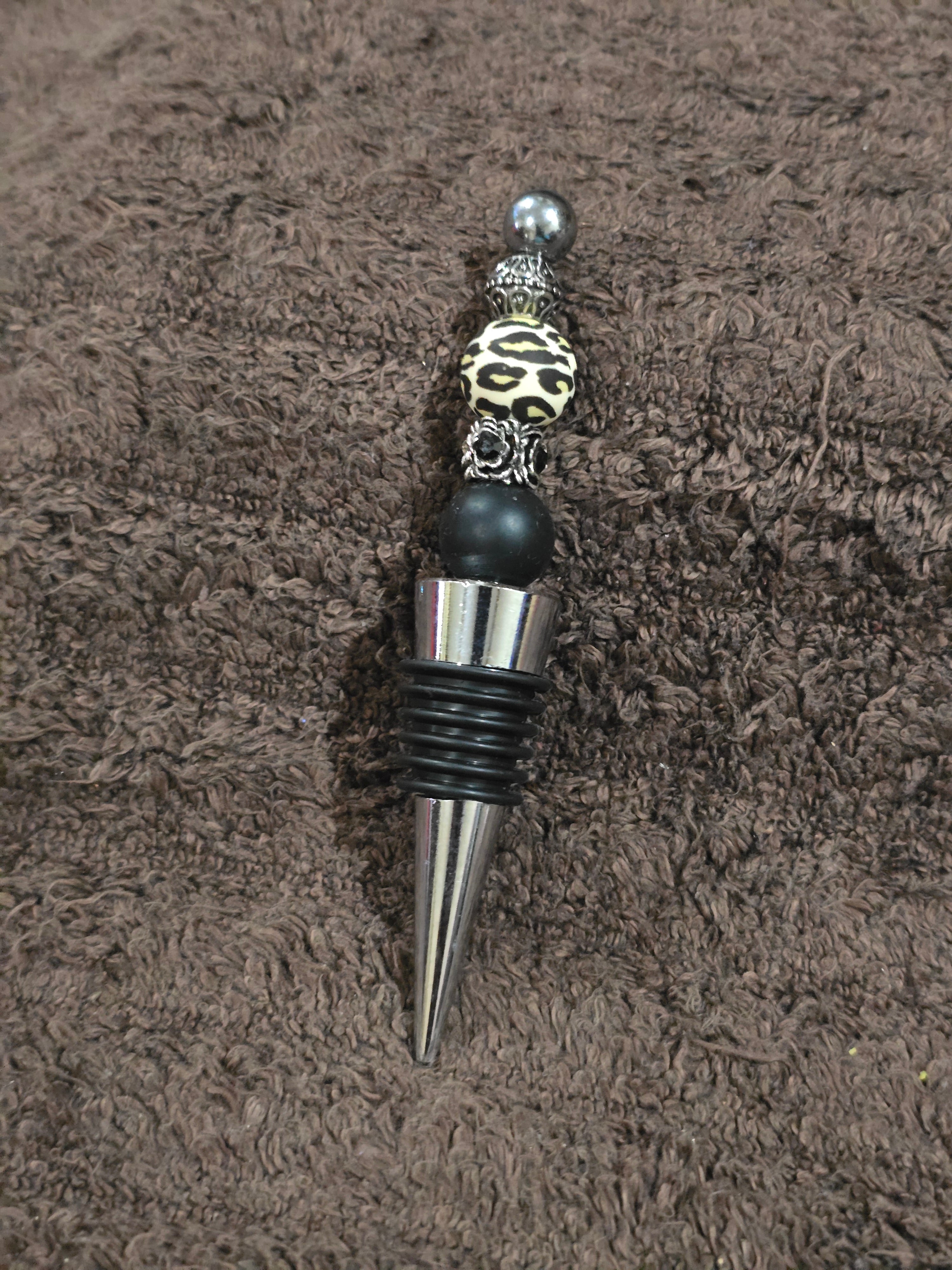 #41 Beaded "Black Leopard" Wine Stopper