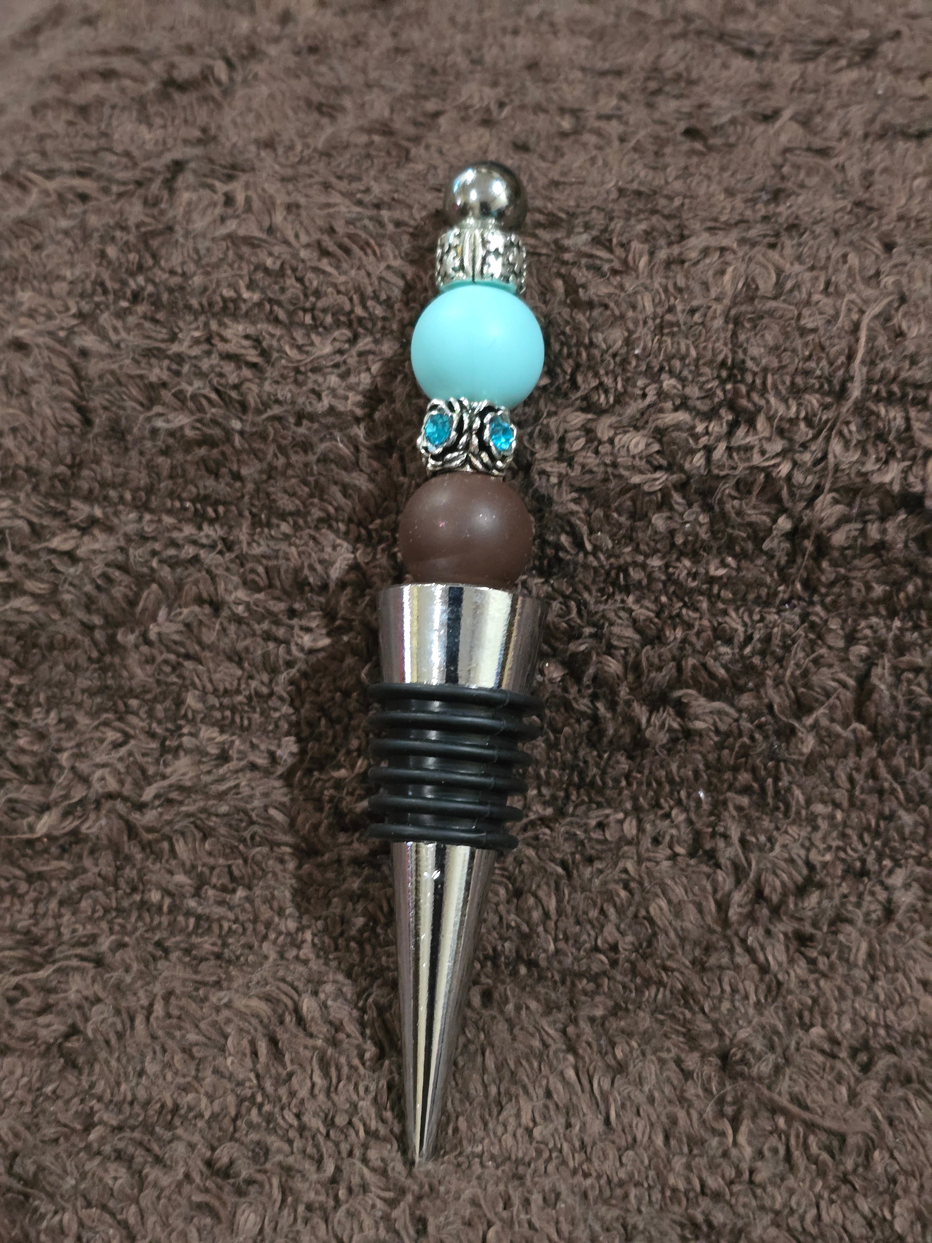 #43 Beaded "Turquoise & Brown Glam" Wine Stopper