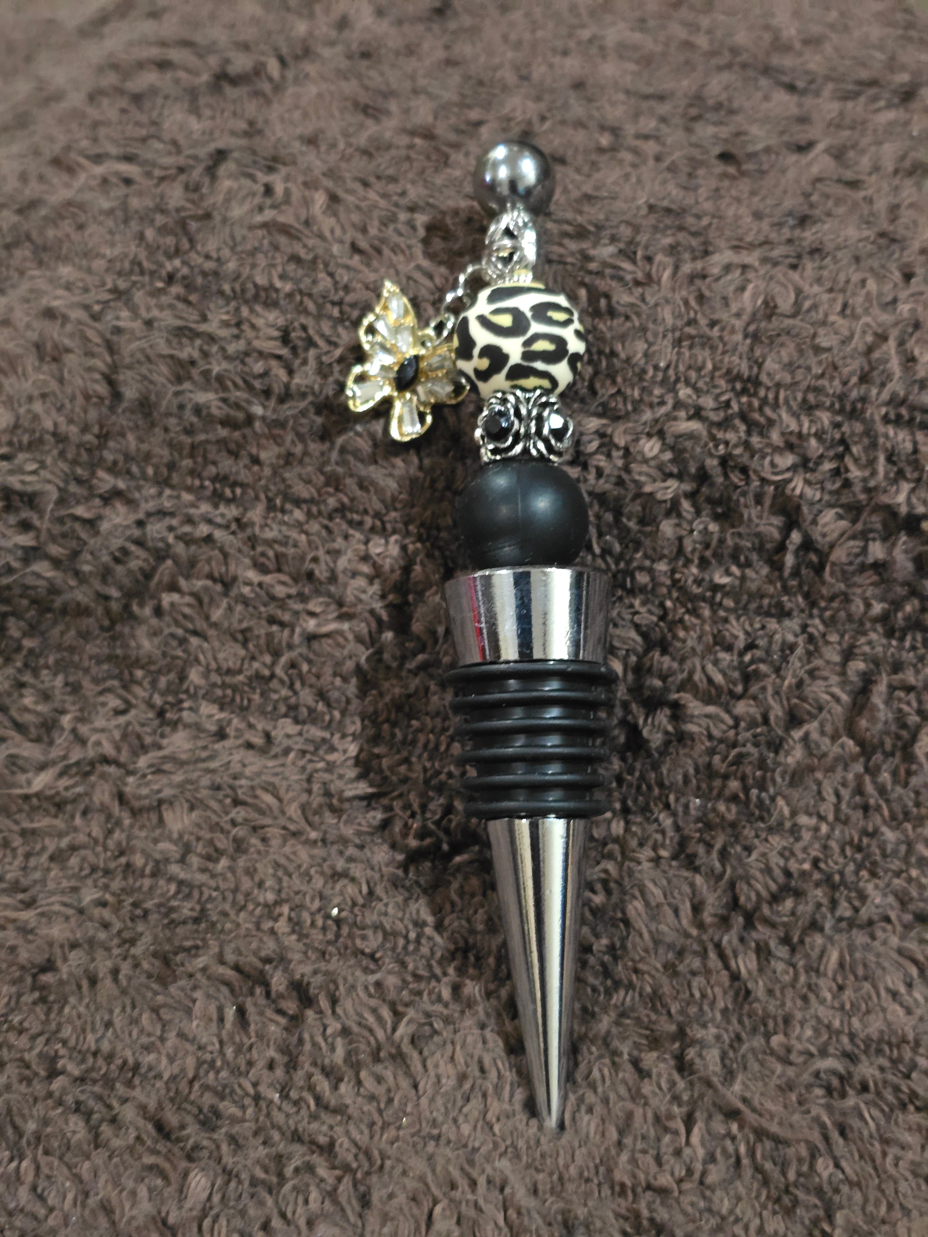 #45 Beaded "Black Butterfly" Wine Stopper