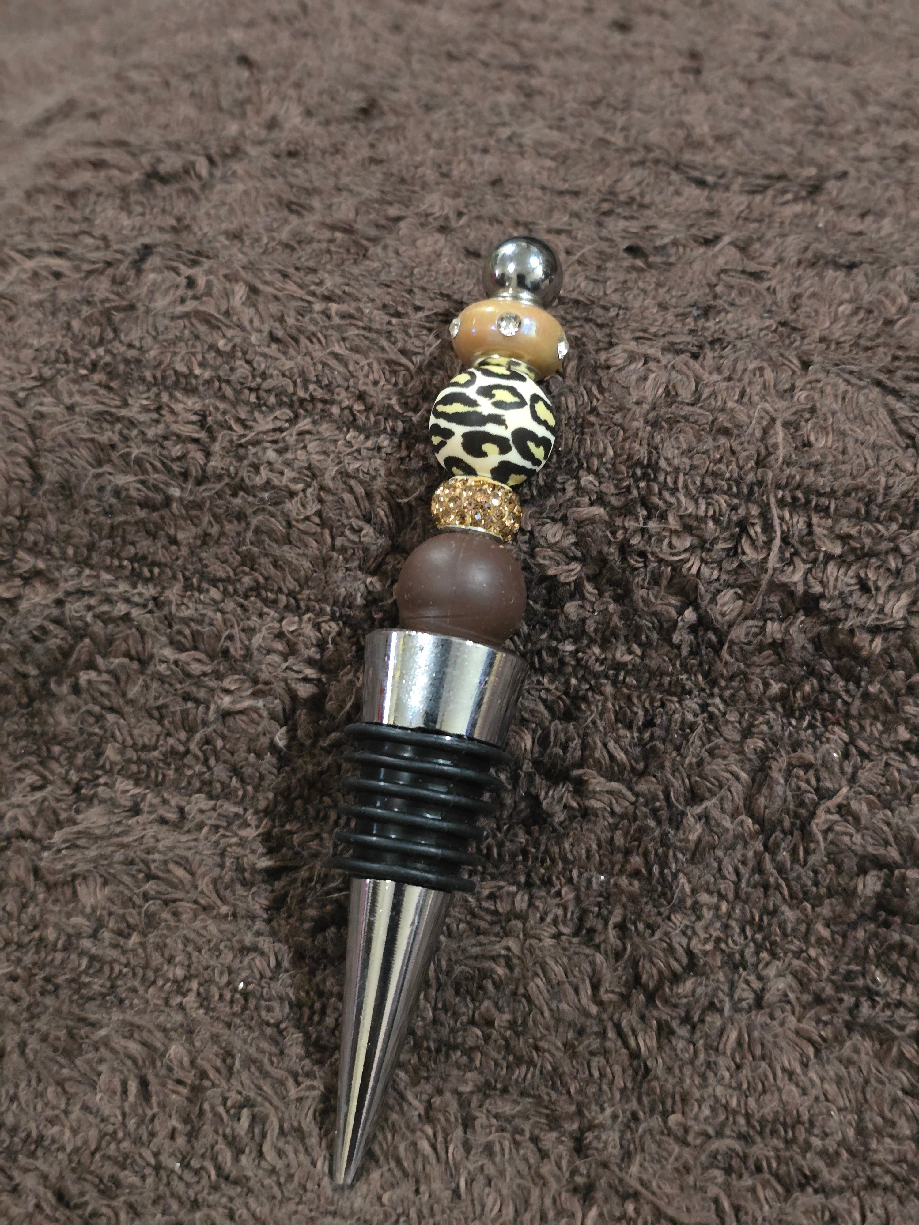 #47 Beaded "Ivory Leopard" Wine Stopper